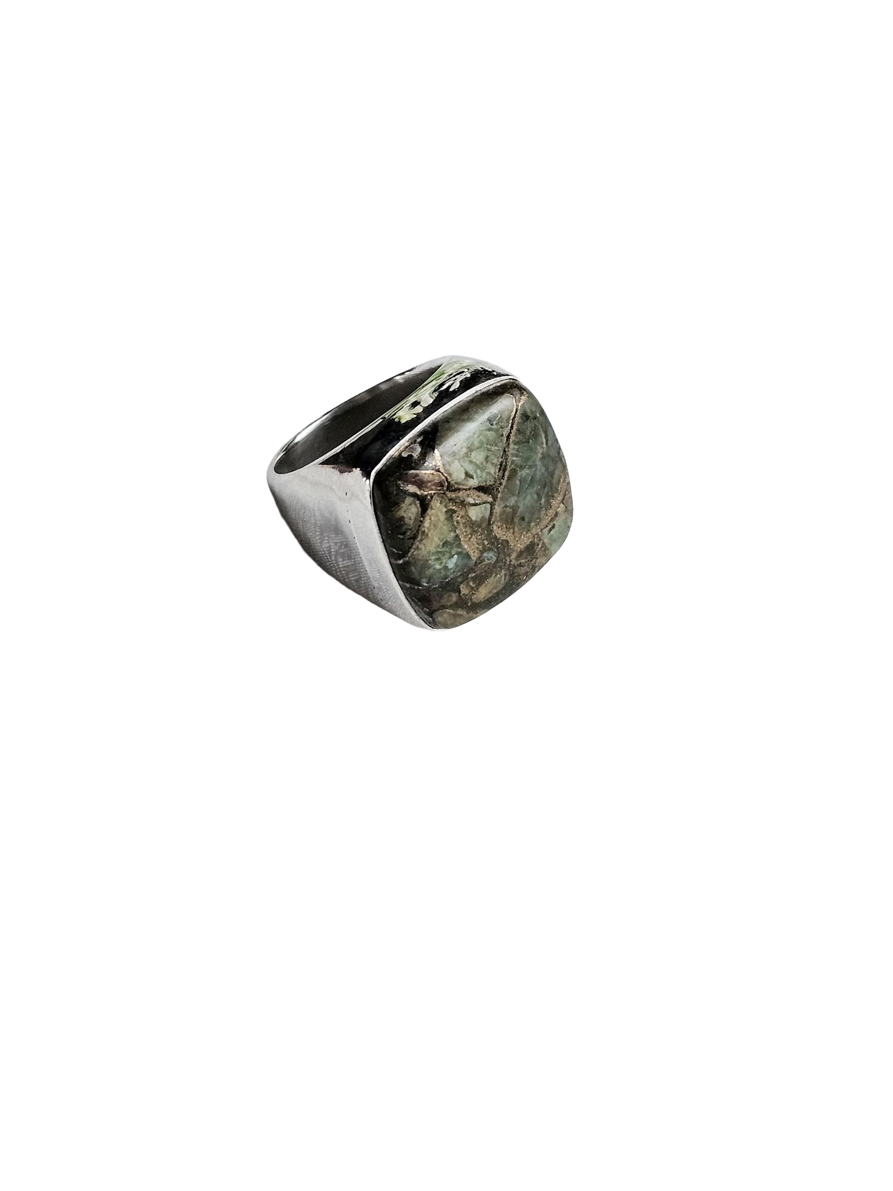 Natural Copper Chrysocolla Stone Ring for Men – Silver Plated GS Handcrafted Designer Ring