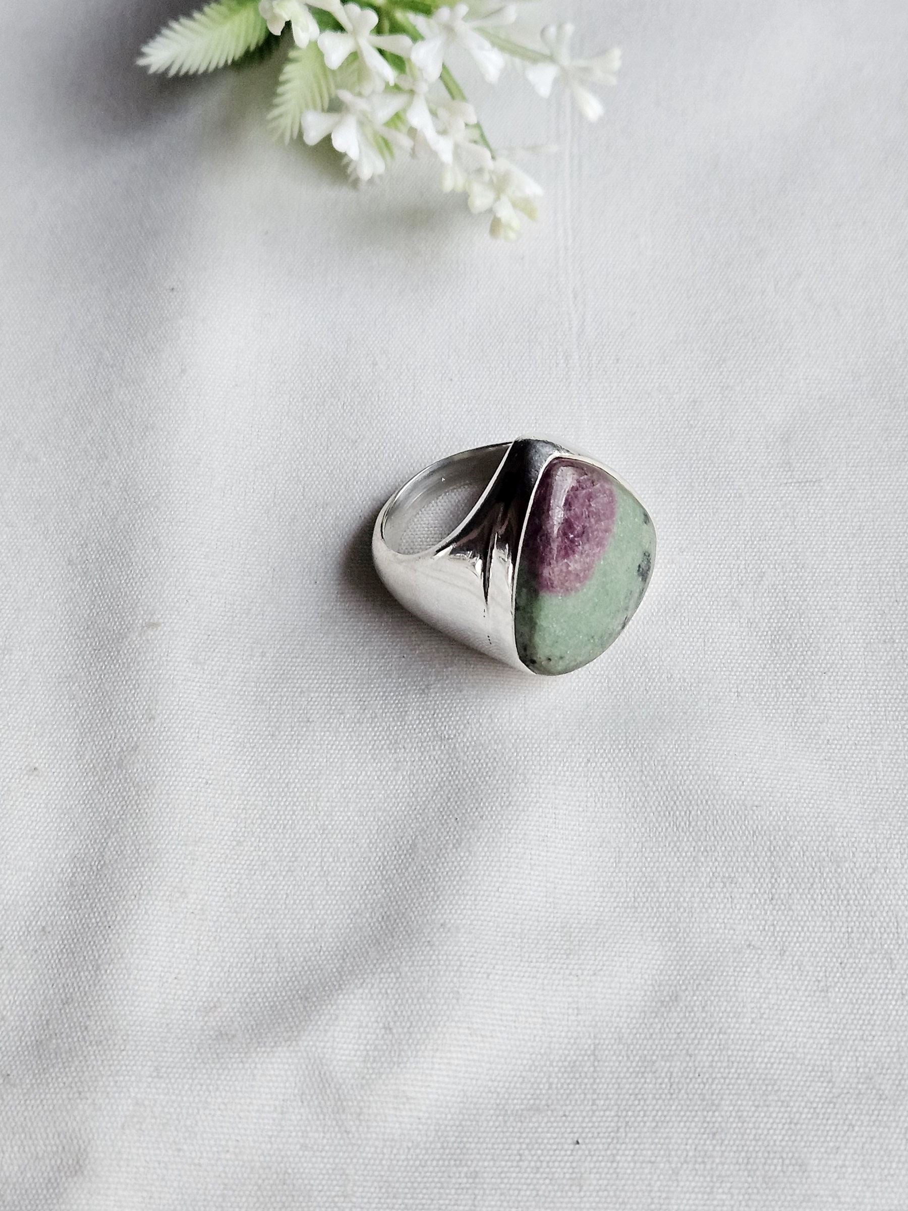 Natural Ruby Zoisite Gemstone Ring for Men – Handcrafted Silver Plated GS Ring