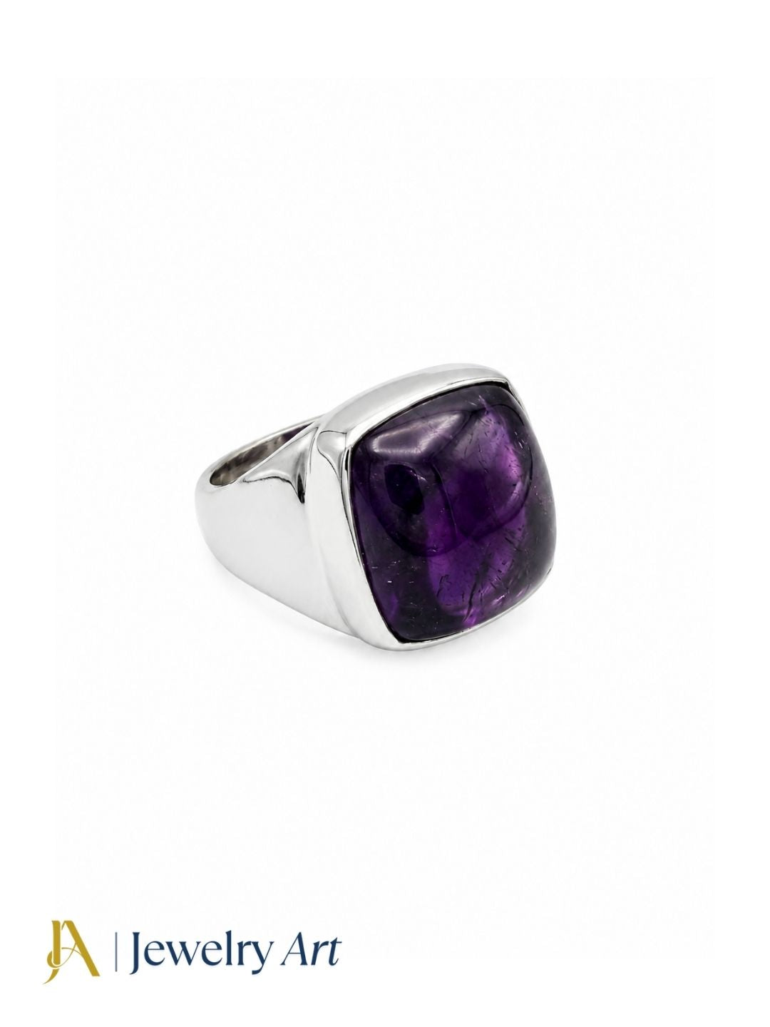 Silver plated Natural Amethyst gemstone ring for men isolated on white background
