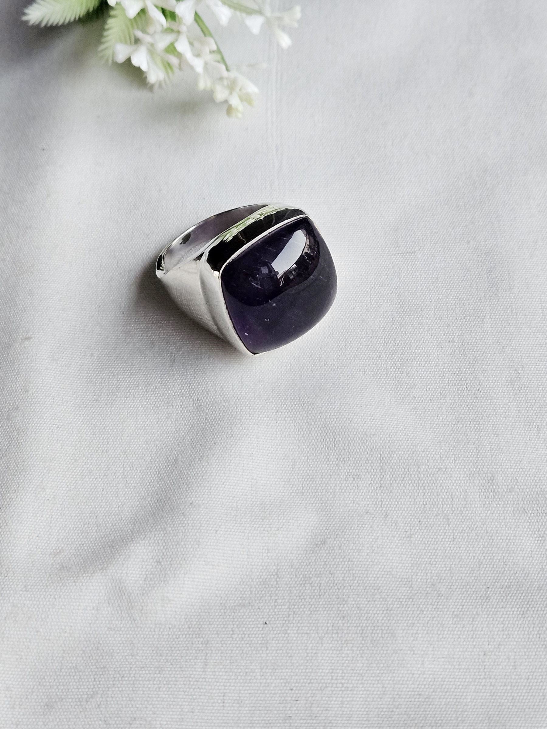 Natural Amethyst Stone Ring for Men – Silver Plated GS Handcrafted Designer Ring