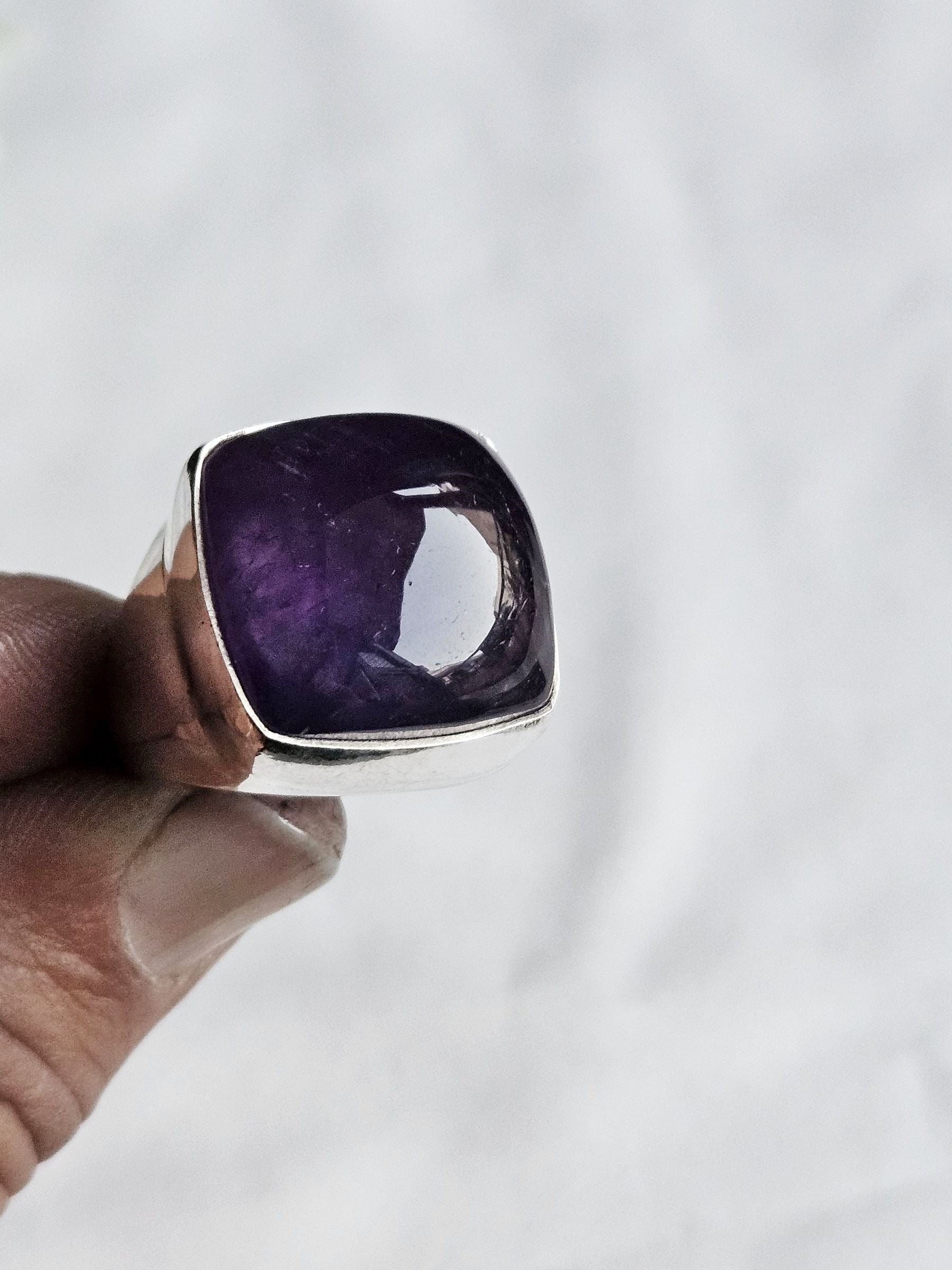 Natural Amethyst Stone Ring for Men – Silver Plated GS Handcrafted Designer Ring