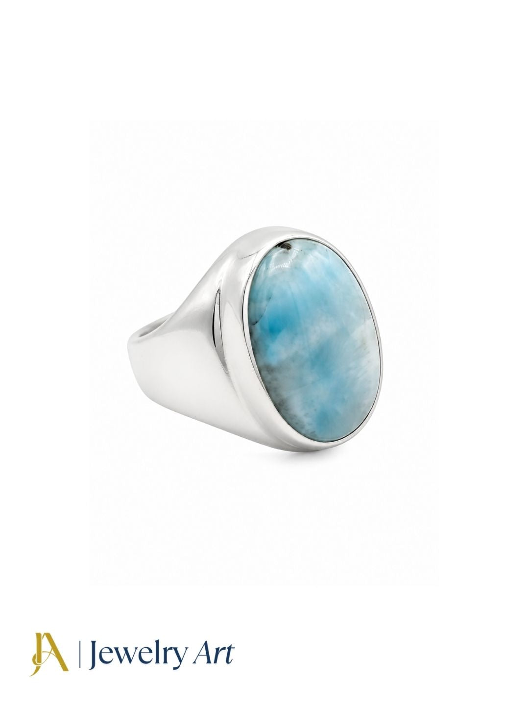 Natural Copper Larimar handcrafted men's ring isolated on pure white background
