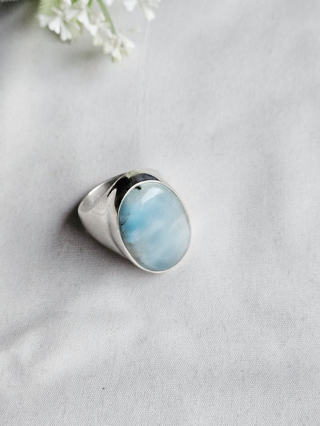 Natural Copper Larimar Gemstone Ring for Men – Handcrafted Silver Plated GS Ring