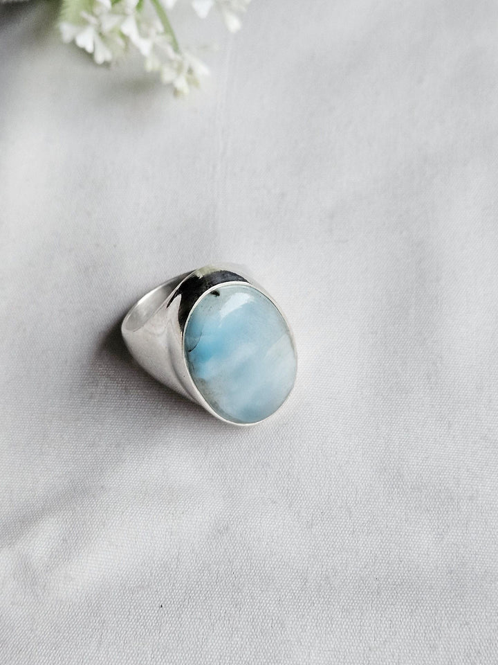 Natural Copper Larimar Gemstone Ring for Men – Handcrafted Silver Plated GS Ring