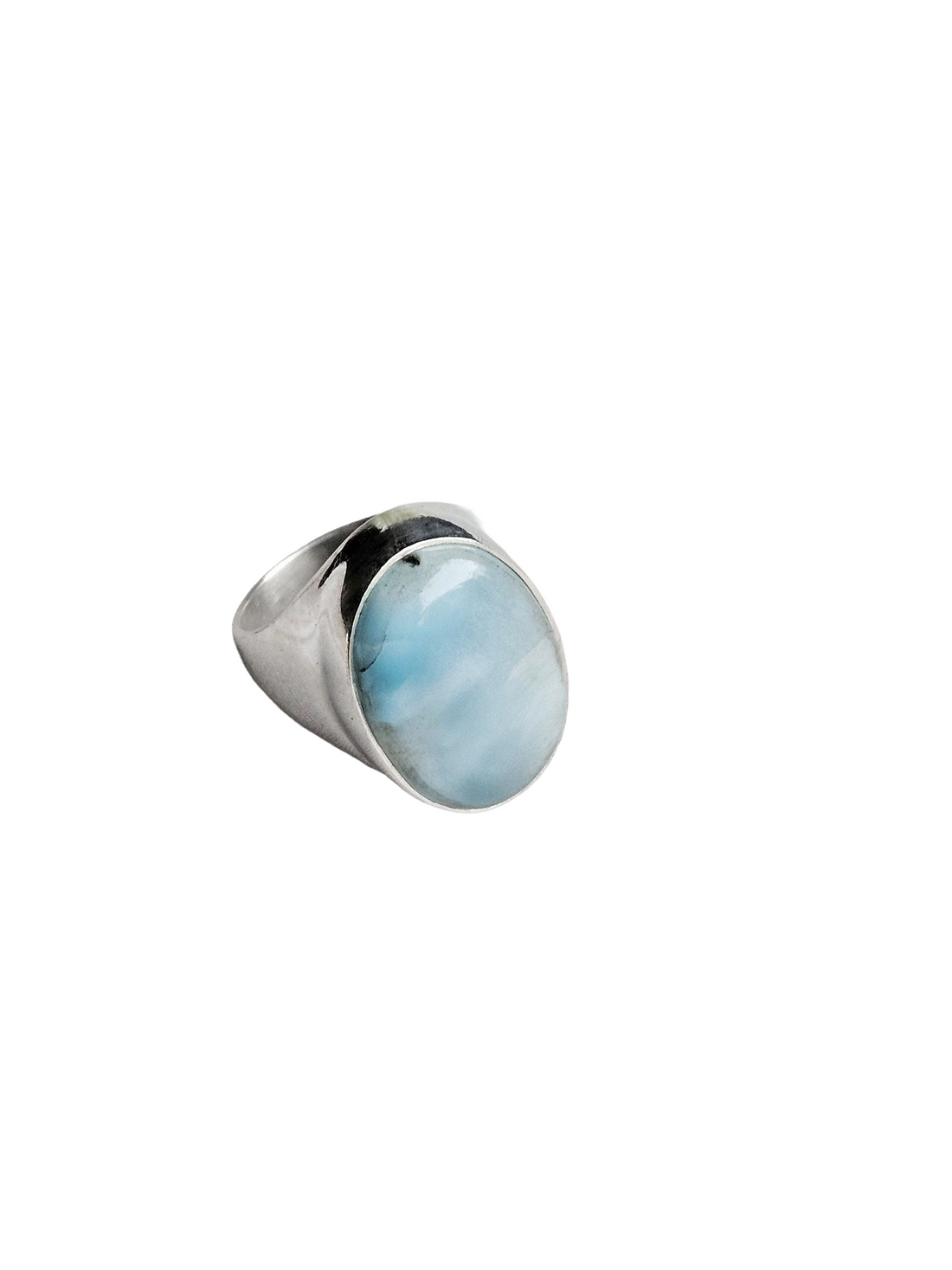 Natural Copper Larimar Gemstone Ring for Men – Handcrafted Silver Plated GS Ring