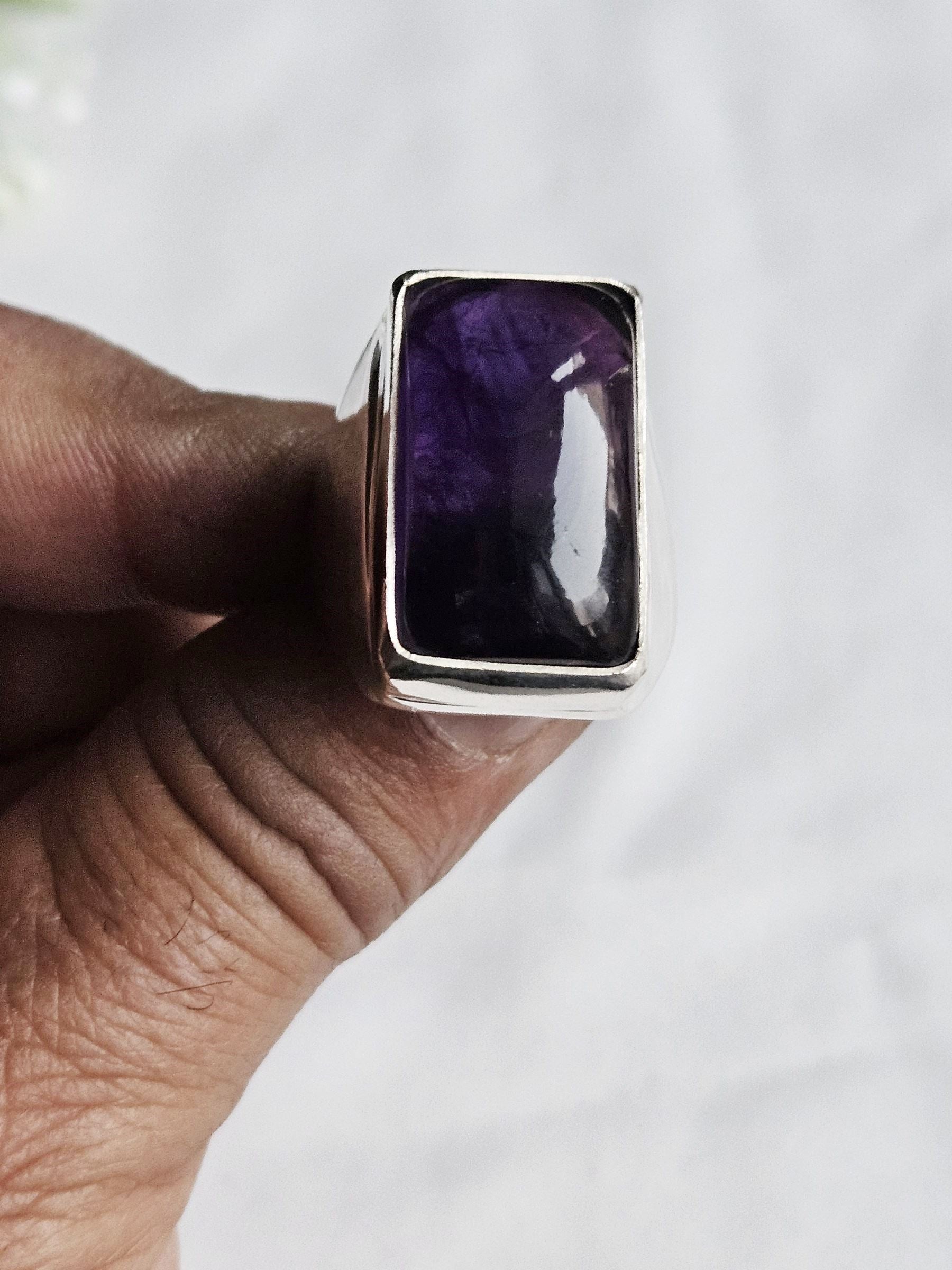 Natural Amethyst Stone Ring for Men – Silver Plated GS Handcrafted Designer Ring