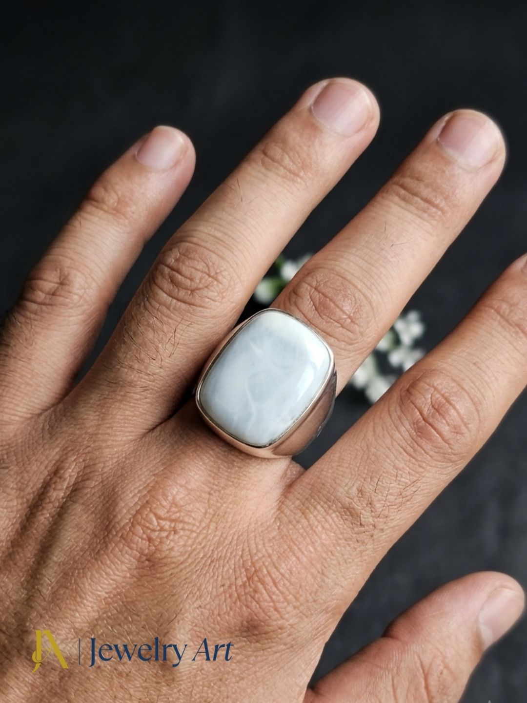 Men's fashion featuring handcrafted Natural Copper Larimar GS ring
