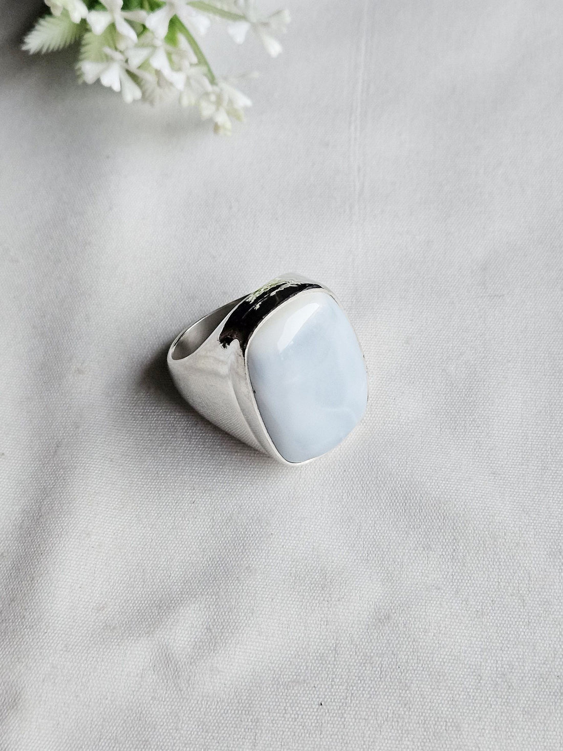 Natural Copper Larimar Gemstone Ring for Men – Handcrafted Silver Plated GS Ring