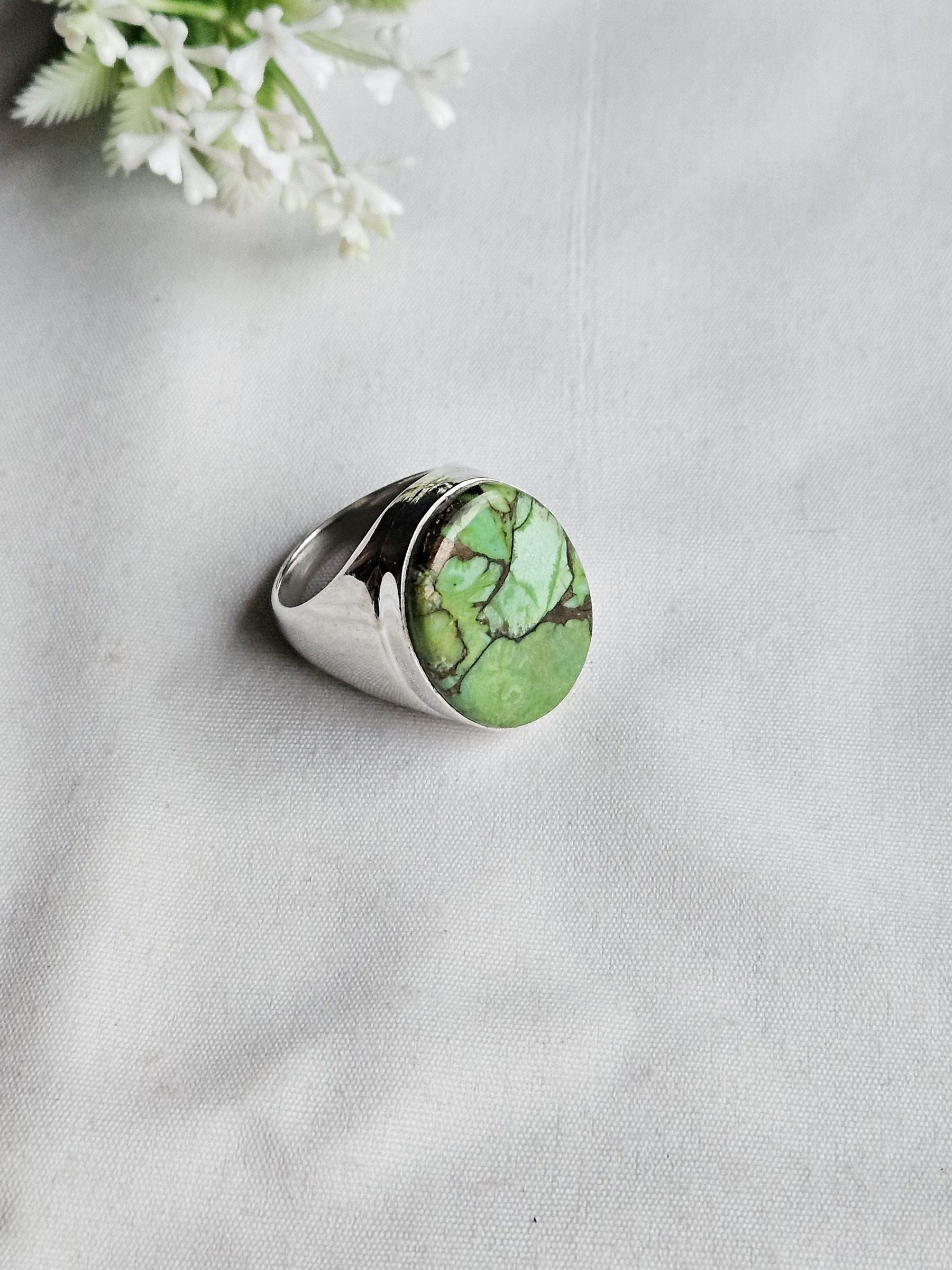 Natural Copper Turquoise Stone Ring for Men – Silver Plated GS Handcrafted Designer Ring