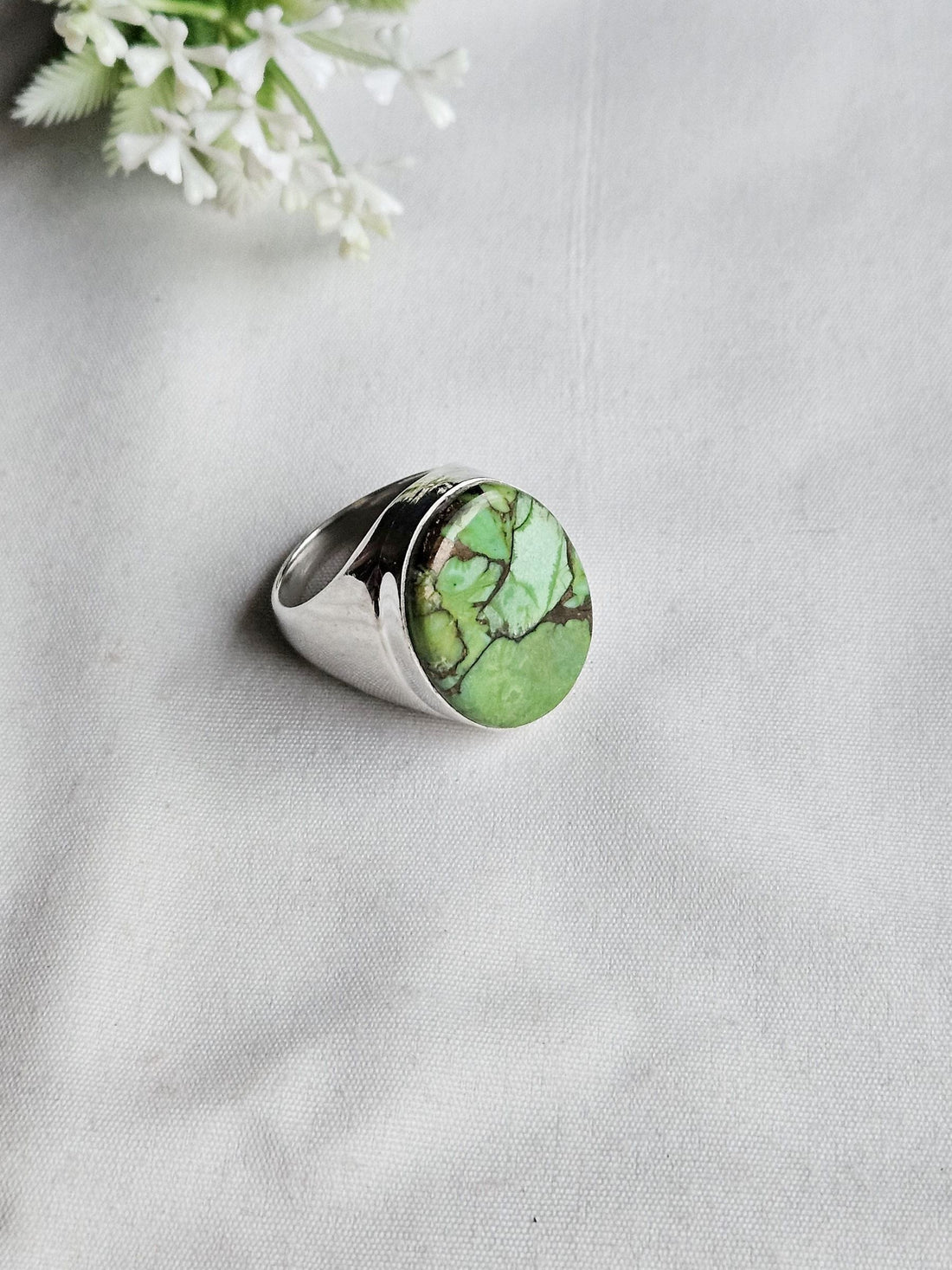 Natural Copper Turquoise Stone Ring for Men – Silver Plated GS Handcrafted Designer Ring