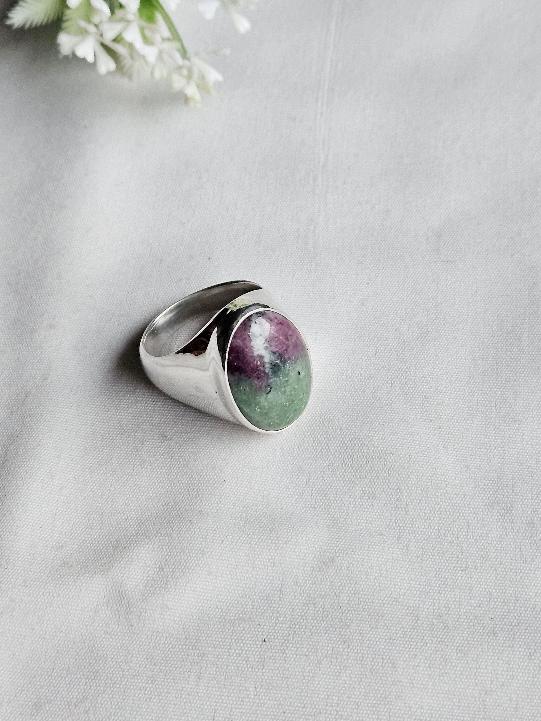 Natural Ruby Zoisite Stone Ring for Men – Silver Plated GS Handcrafted Designer Ring
