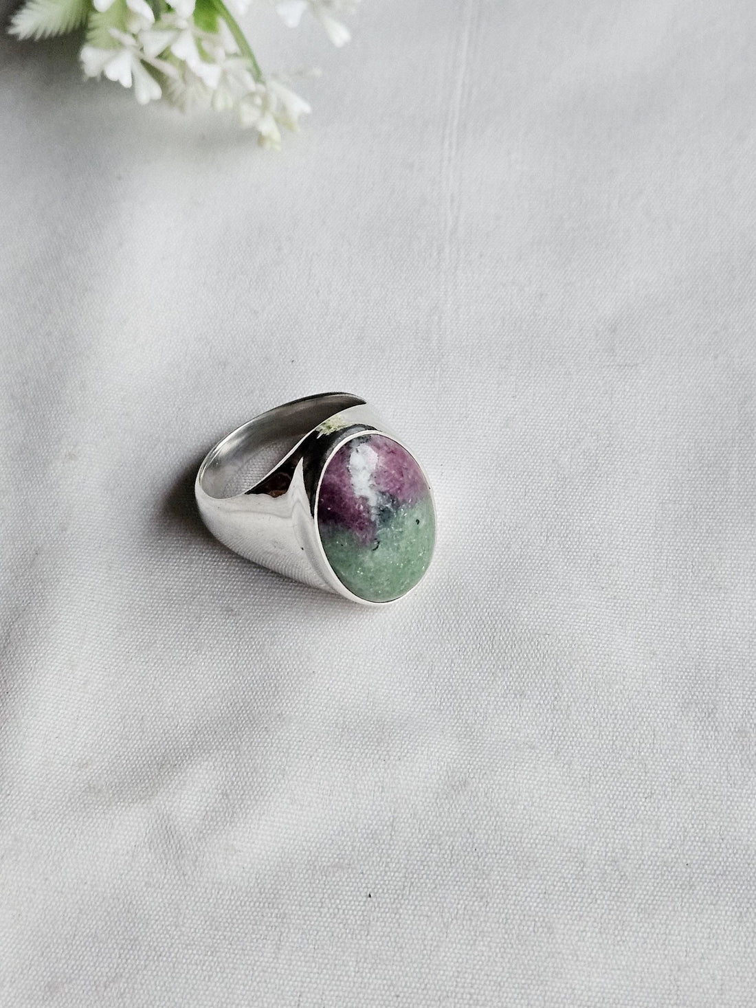 Natural Ruby Zoisite Stone Ring for Men – Silver Plated GS Handcrafted Designer Ring