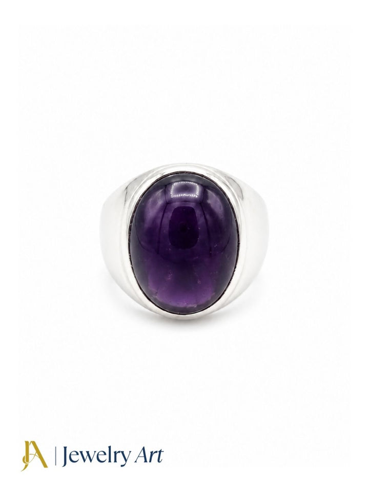 Artisan Amethyst Gemstone Ring – Silver Plated GS Ring for Men