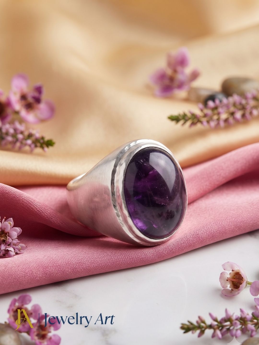 Artisan Amethyst Gemstone Ring – Silver Plated GS Ring for Men