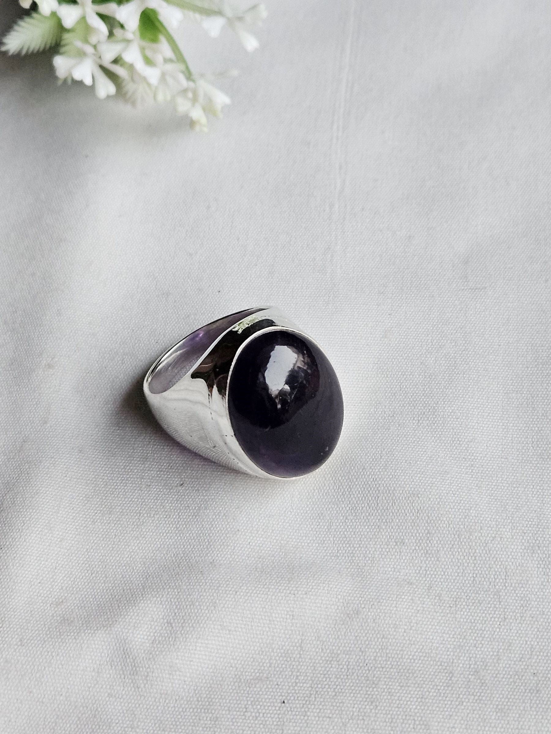 Artisan Amethyst Gemstone Ring – Silver Plated GS Ring for Men