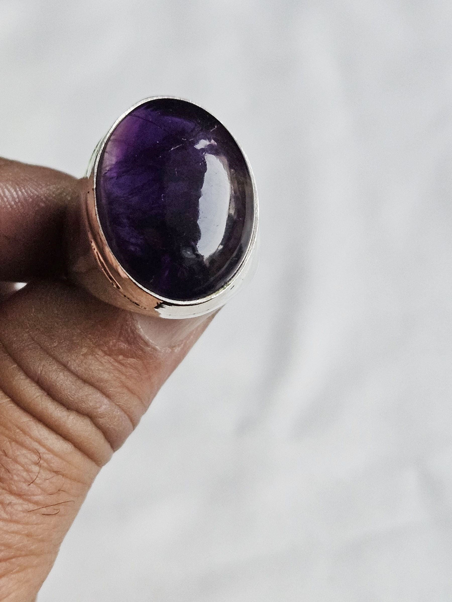 Artisan Amethyst Gemstone Ring – Silver Plated GS Ring for Men