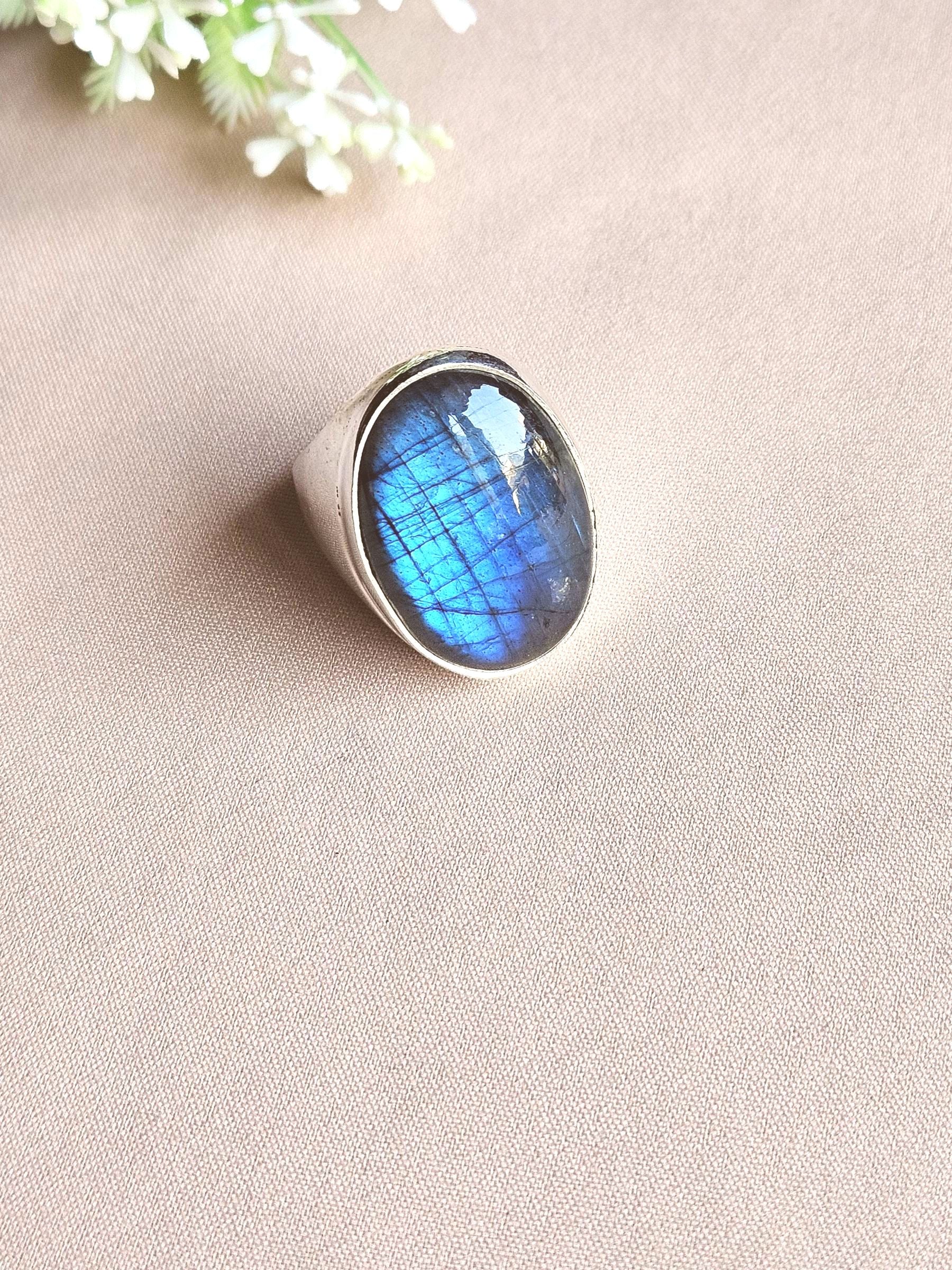 Natural Labradorite Stone Ring for Men – Silver Plated GS Handcrafted Designer Ring