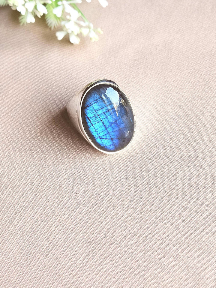 Natural Labradorite Stone Ring for Men – Silver Plated GS Handcrafted Designer Ring