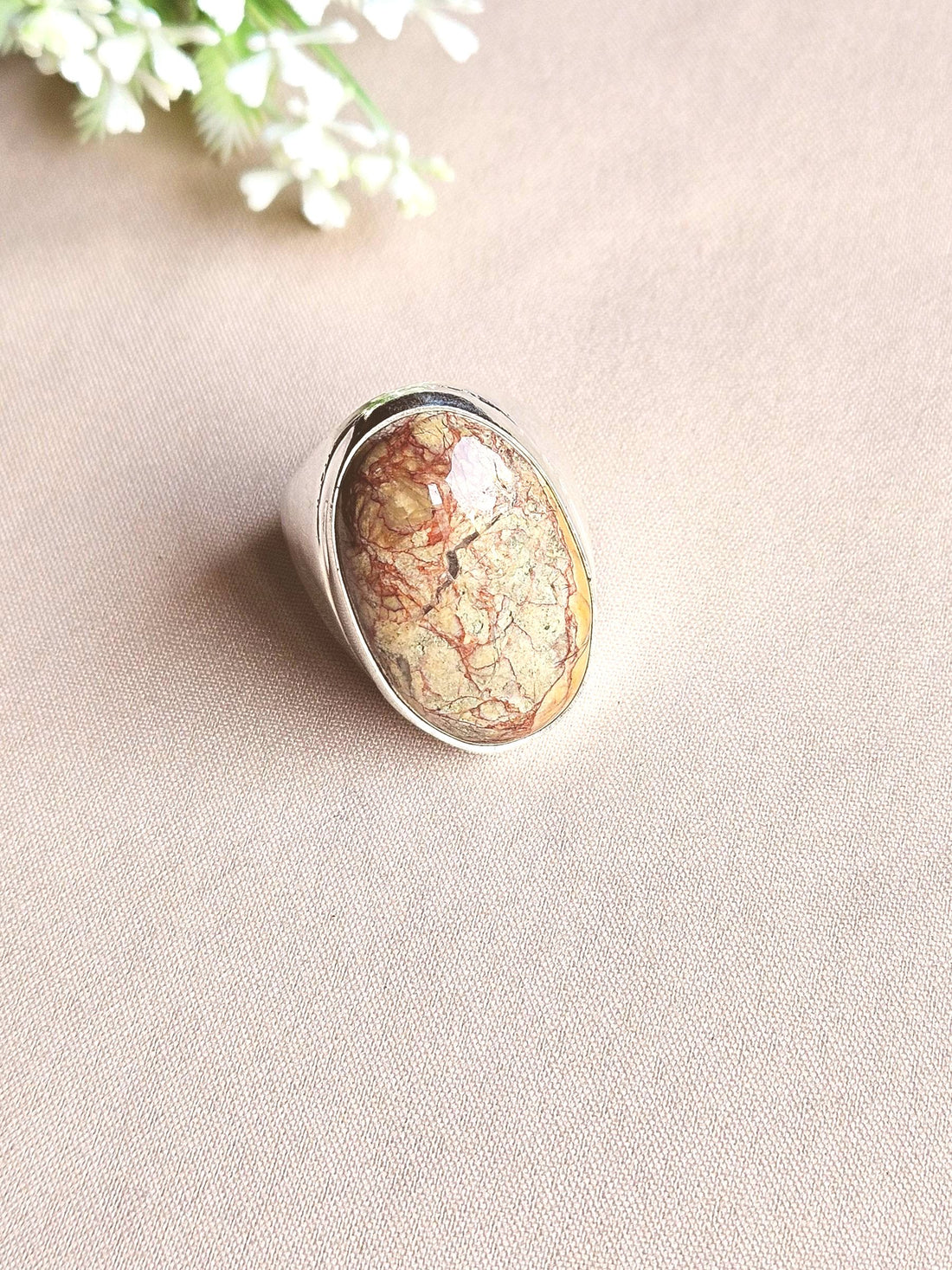 Handcrafted Jasper Gemstone Ring for Men – Silver Plated GS Designer Statement Ring