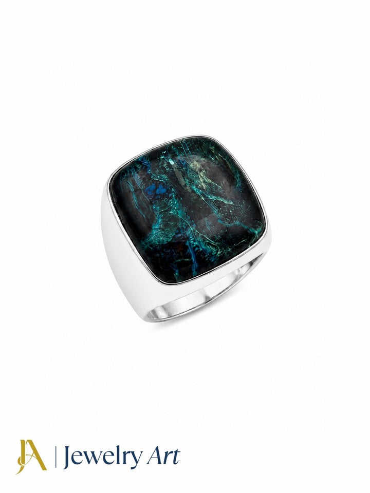Silver plated GS handcrafted Picture Jasper stone ring showcasing premium artisan craftsmanship and a natural gemstone.
