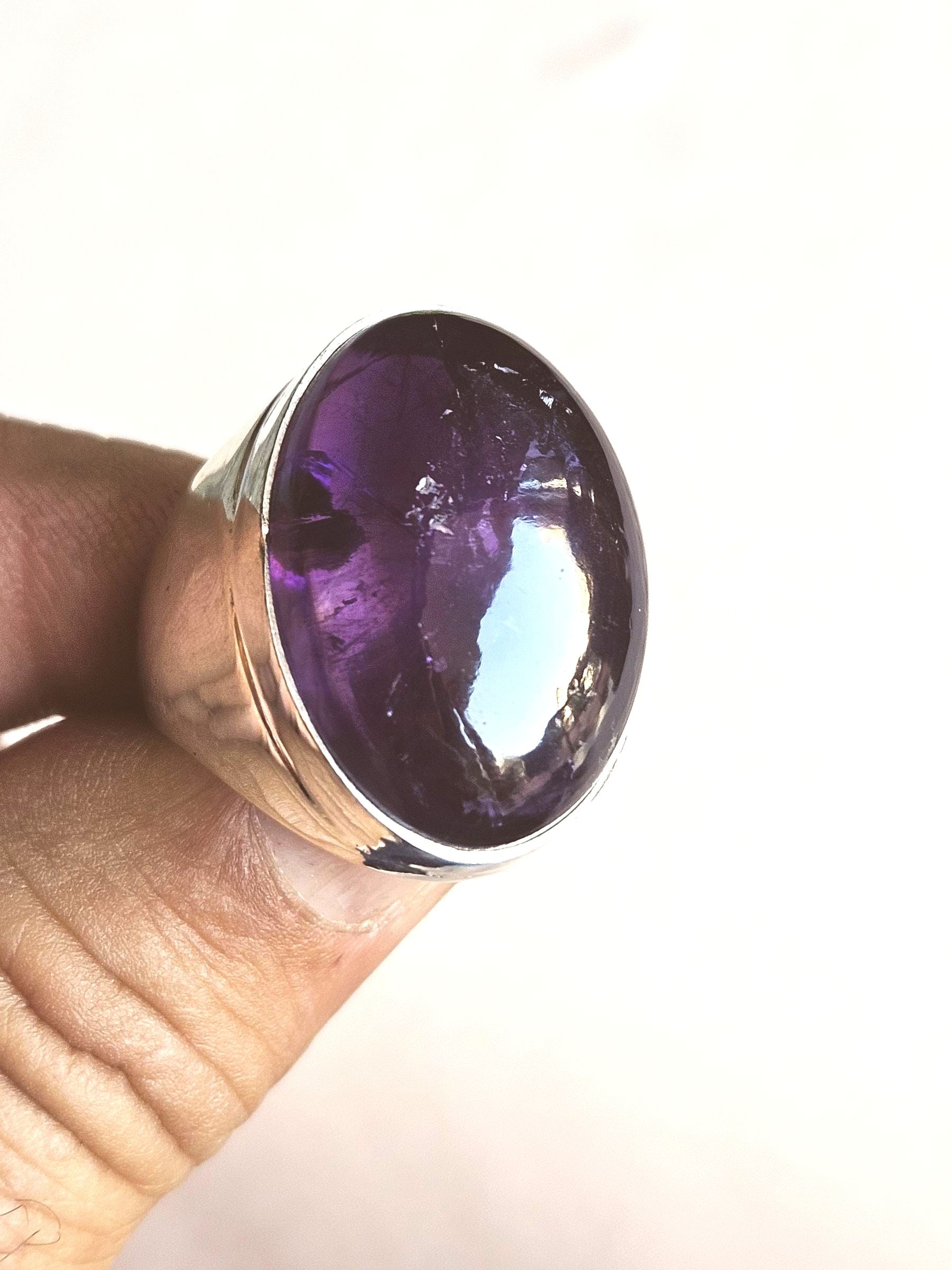 Natural Amethyst Stone Ring for Men – Silver Plated GS Handcrafted Designer Ring
