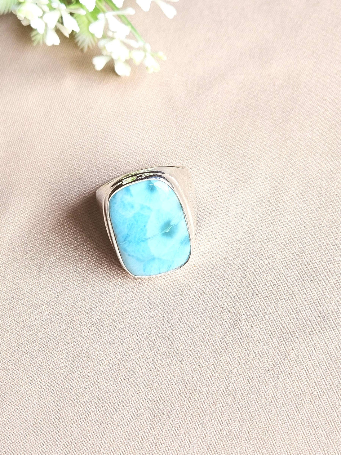 Artisan Larimar Gemstone Ring – Silver Plated GS Ring for Men
