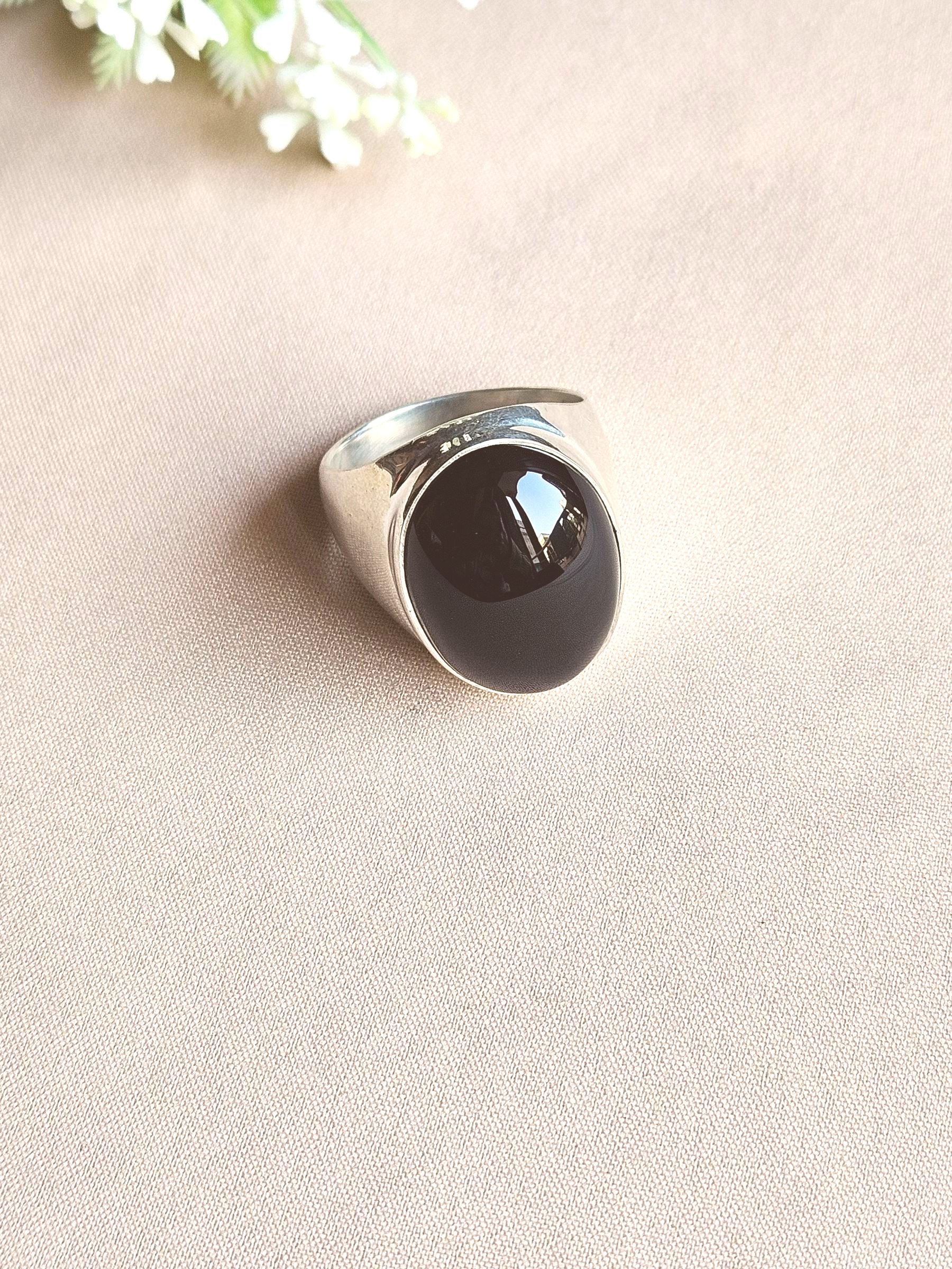 Artisan Black Onyx Gemstone Ring – Silver Plated GS Ring for Men