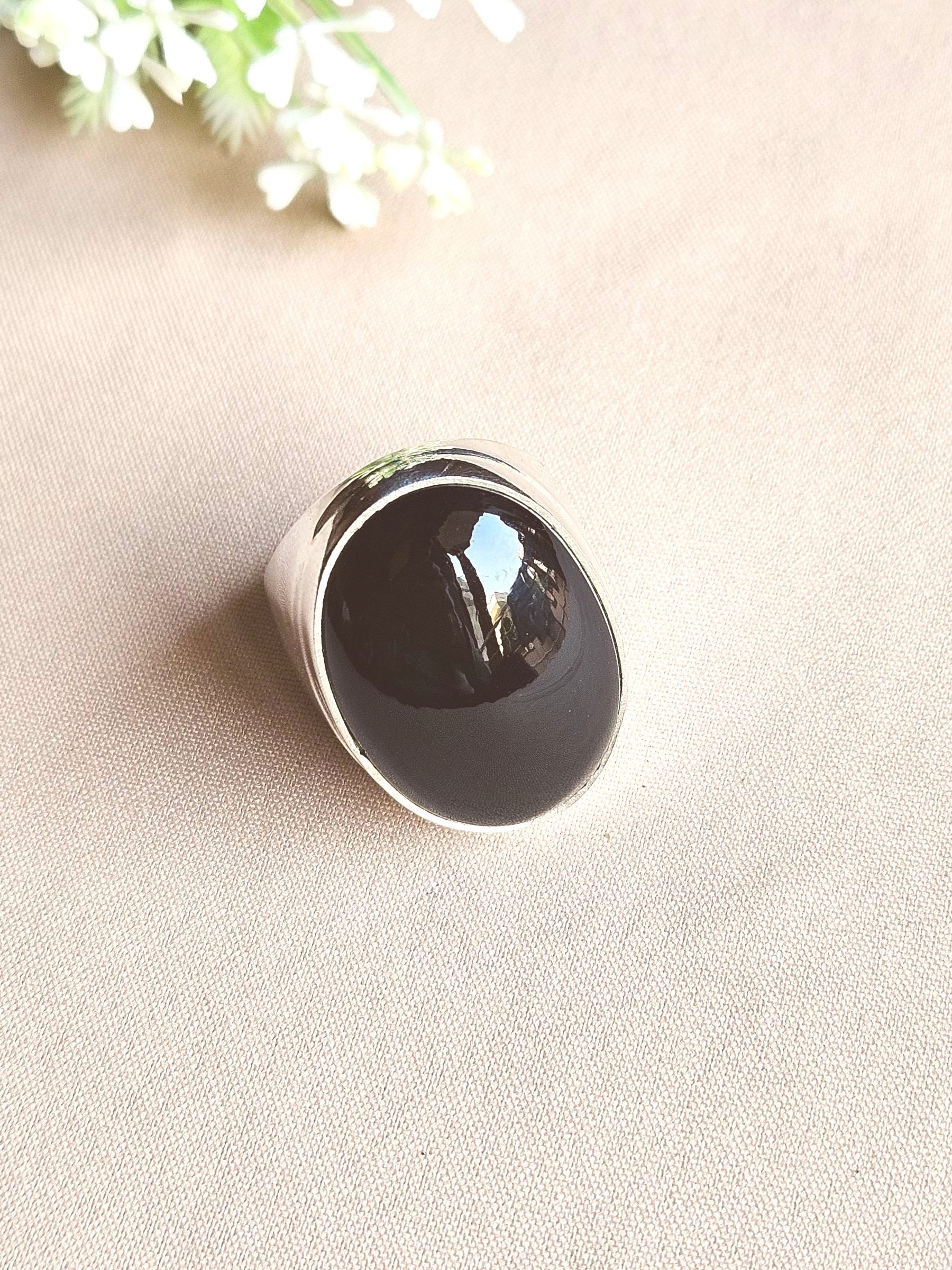 Artisan Black Onyx Gemstone Ring – Silver Plated GS Ring for Men