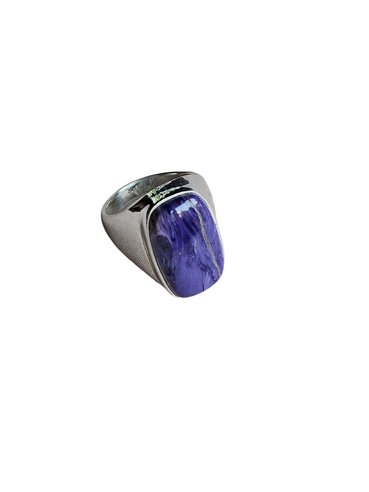 Handcrafted Charoite Gemstone Ring for Men – Silver Plated GS Designer Statement Ring