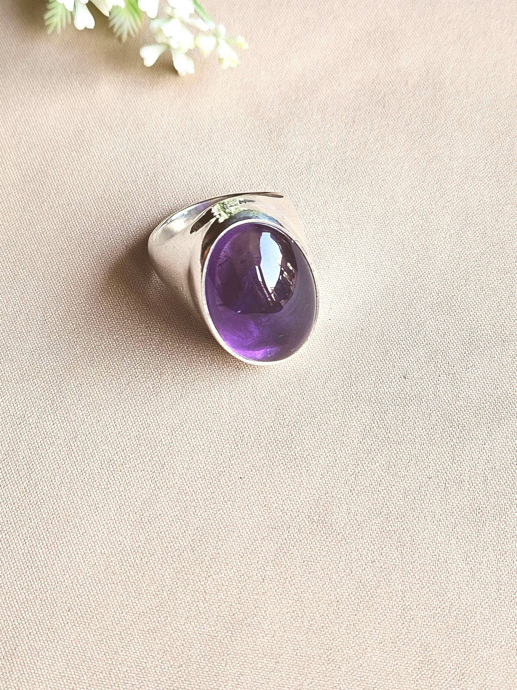 Artisan Amethyst Gemstone Ring – Silver Plated GS Ring for Men