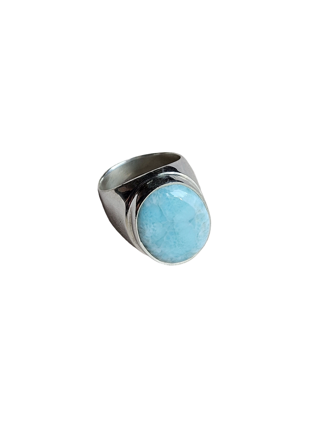 Natural Larimar Gemstone Men’s Ring – Handcrafted Silver Overlay GS Bold Statement Ring