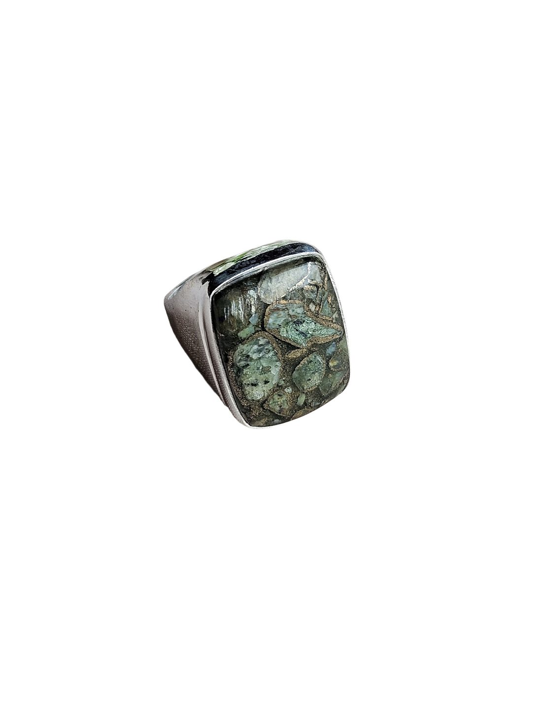 Natural Copper Chrysocola Gemstone Men’s Ring – Handcrafted Silver Overlay GS Bold Statement Ring