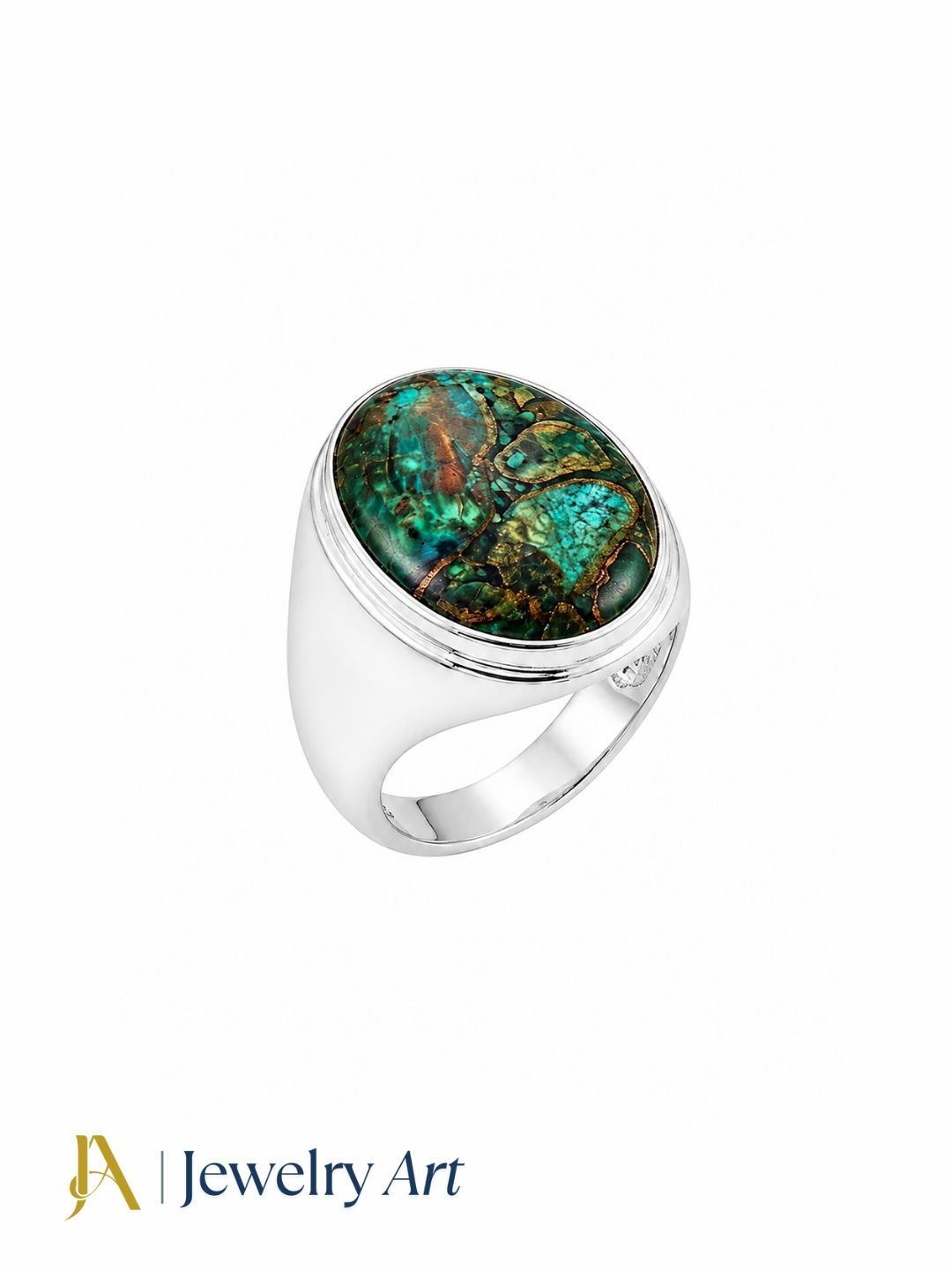 Natural Copper Chrysocola gemstone ring for men featuring handmade silver plated GS craftsmanship with a stylish designer finish and premium quality.
