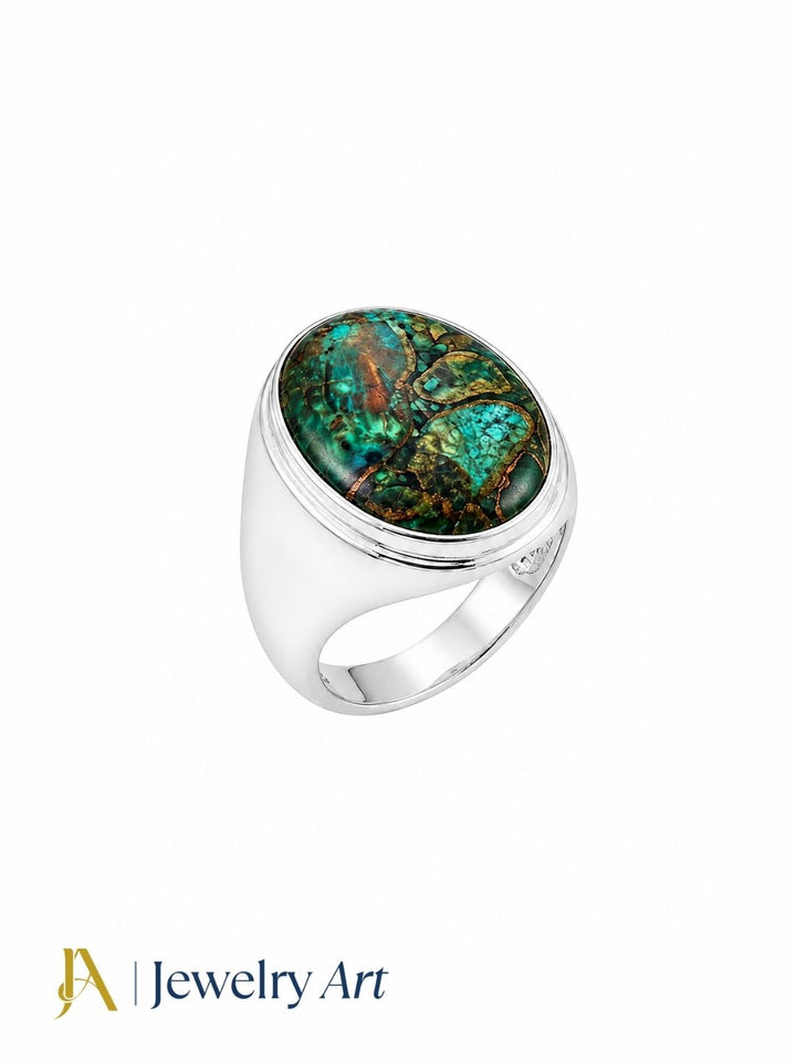 Natural Copper Chrysocola gemstone ring for men featuring handmade silver plated GS craftsmanship with a stylish designer finish and premium quality.
