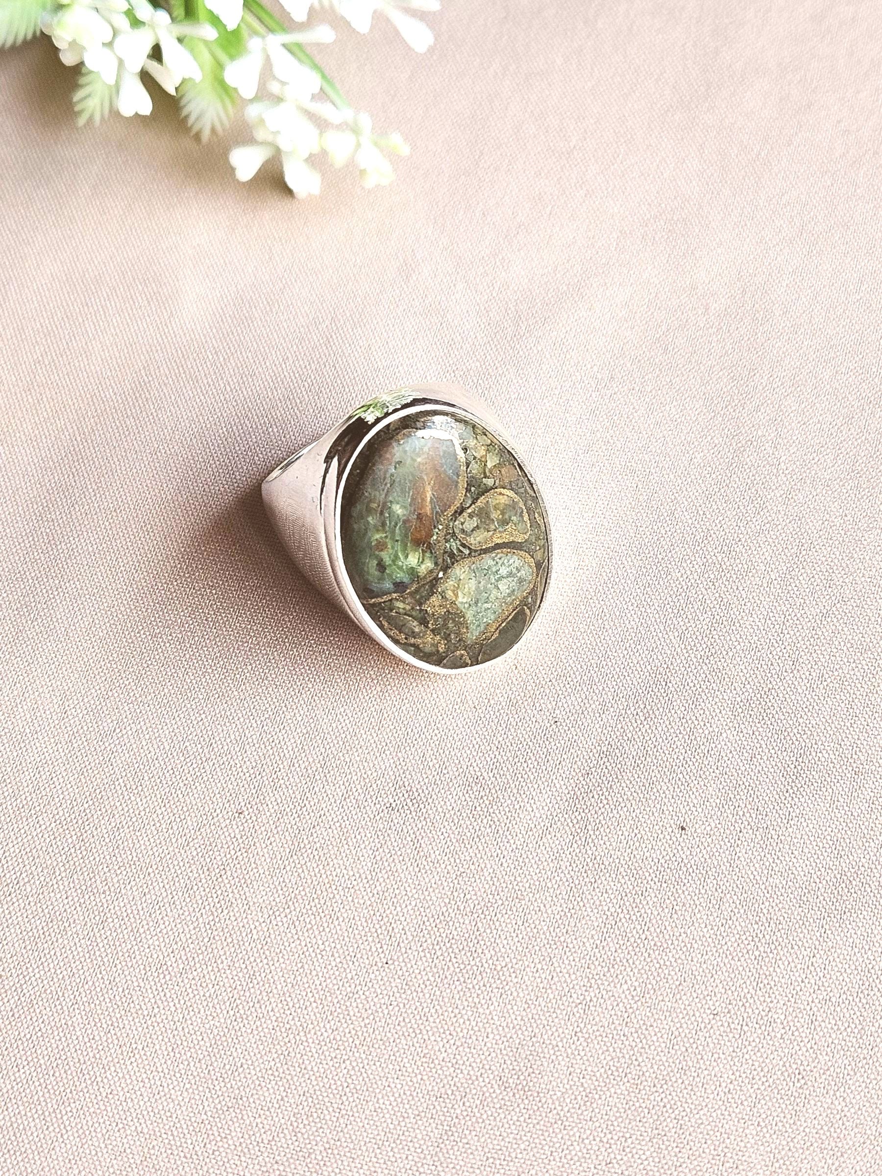 Men’s Natural Copper Chrysocola Ring – Handcrafted Silver Overlay GS Unique Artisan Jewelry