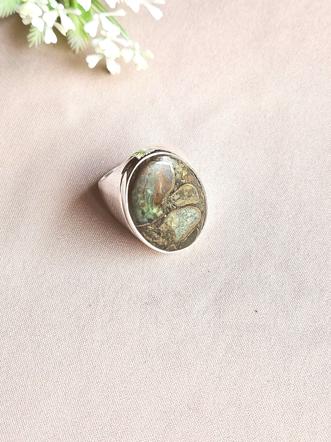 Men’s Natural Copper Chrysocola Ring – Handcrafted Silver Overlay GS Unique Artisan Jewelry