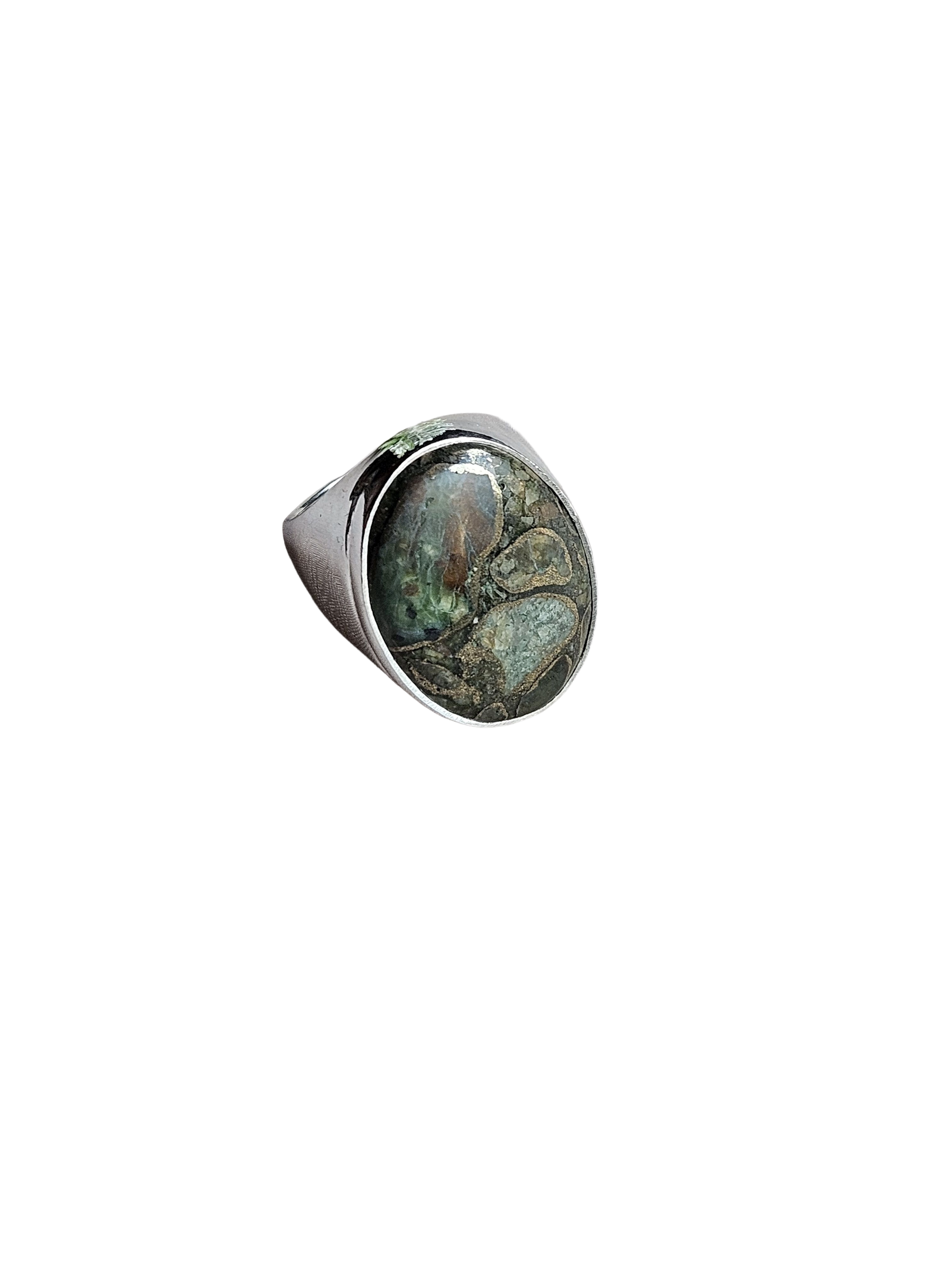 Men’s Natural Copper Chrysocola Ring – Handcrafted Silver Overlay GS Unique Artisan Jewelry