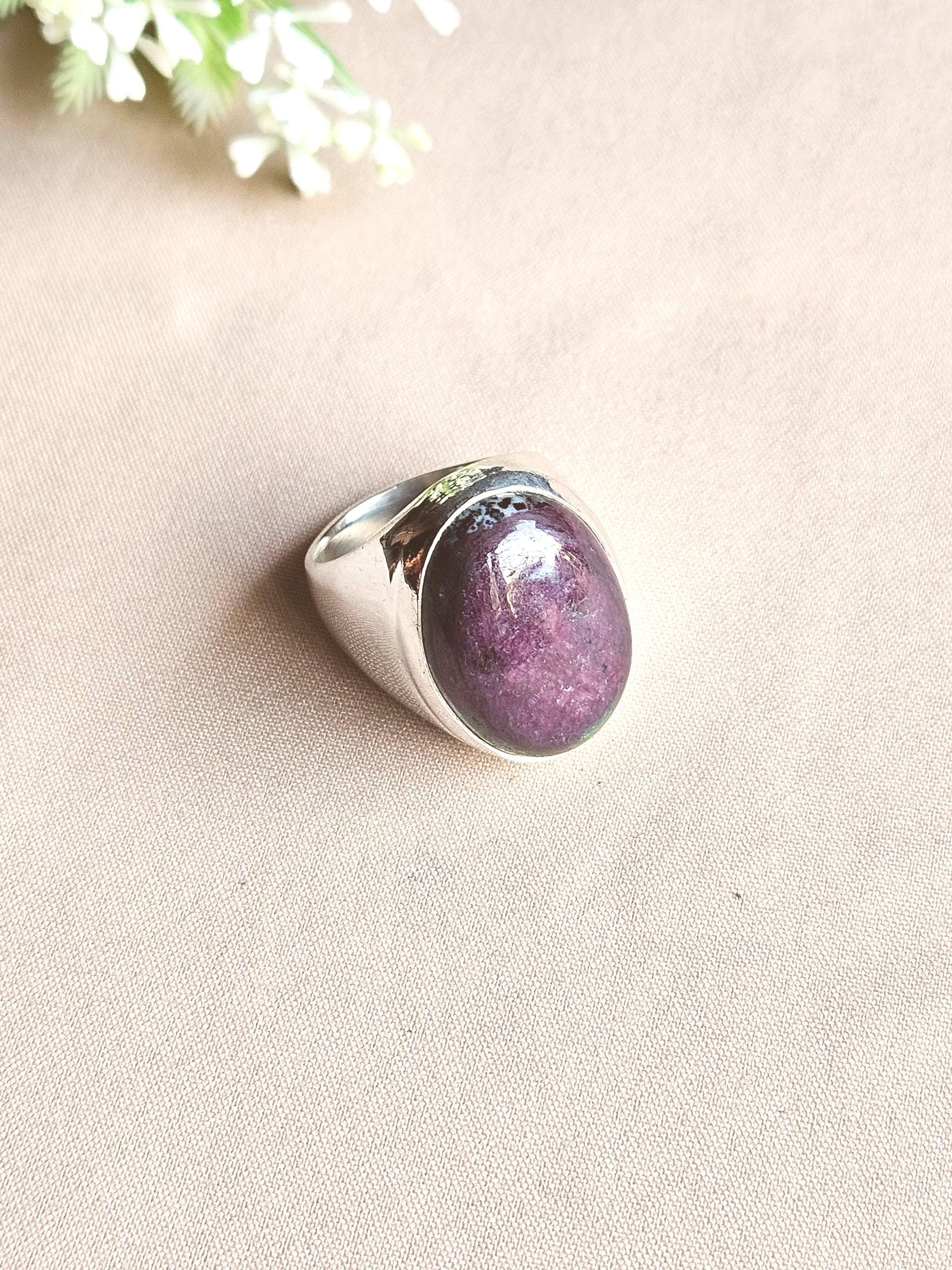 Men’s Natural Ruby Zoisite Ring – Handcrafted Silver Overlay GS Unique Artisan Jewelry