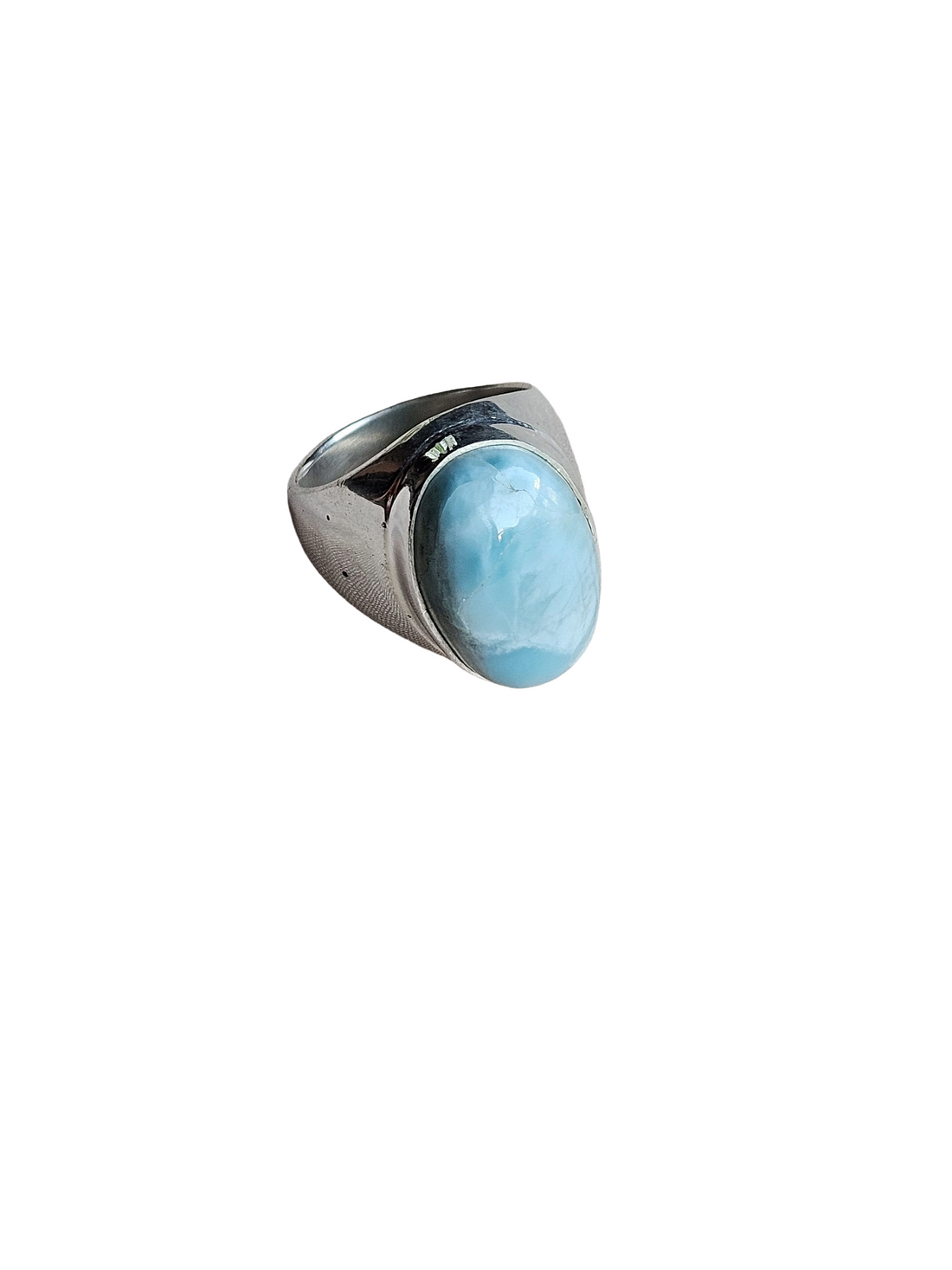 Natural Larimar Gemstone Men’s Ring – Handcrafted Silver Overlay GS Bold Statement Ring