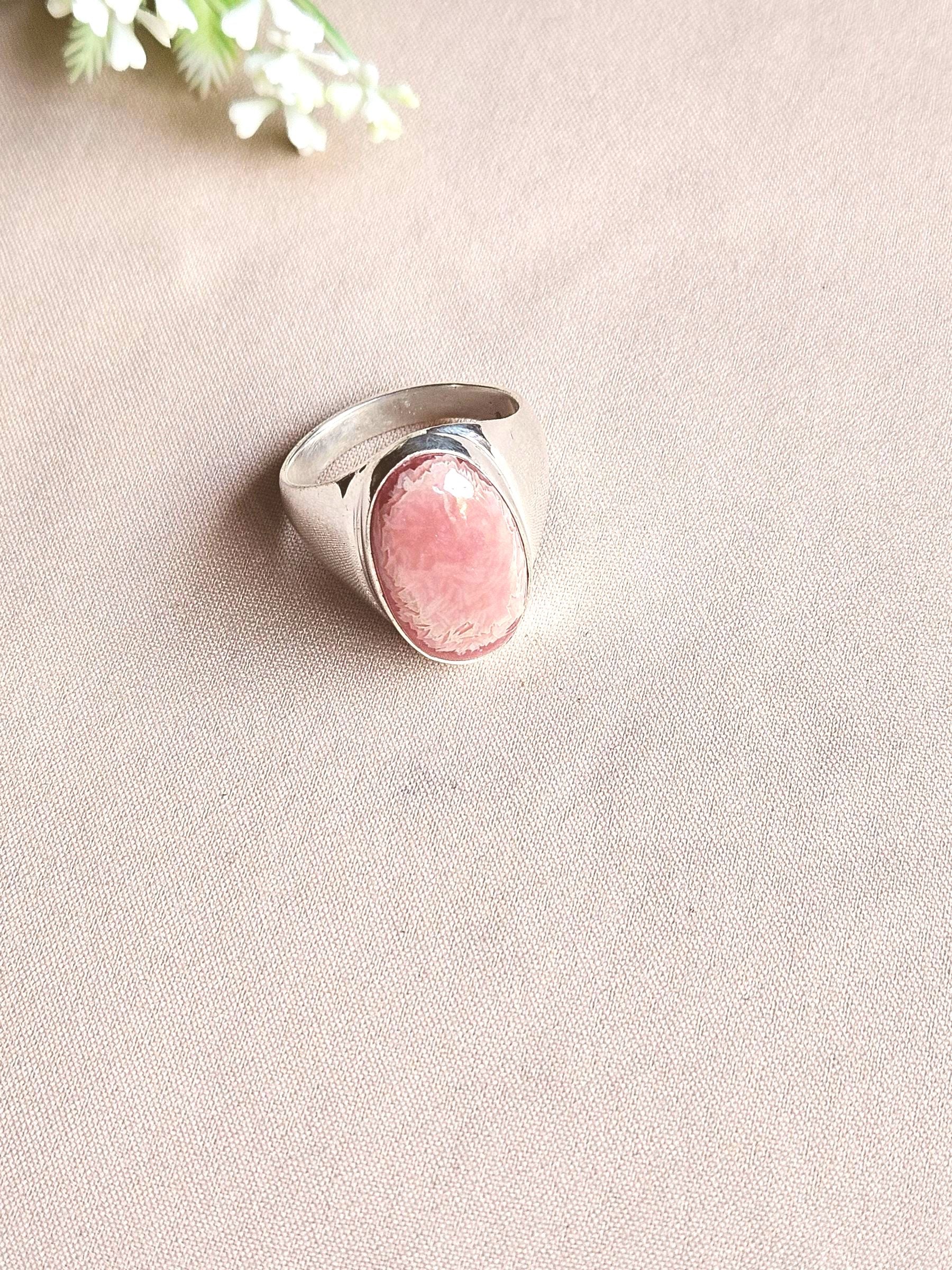 Artisan Pink Agate Gemstone Ring – Silver Plated GS Ring for Men