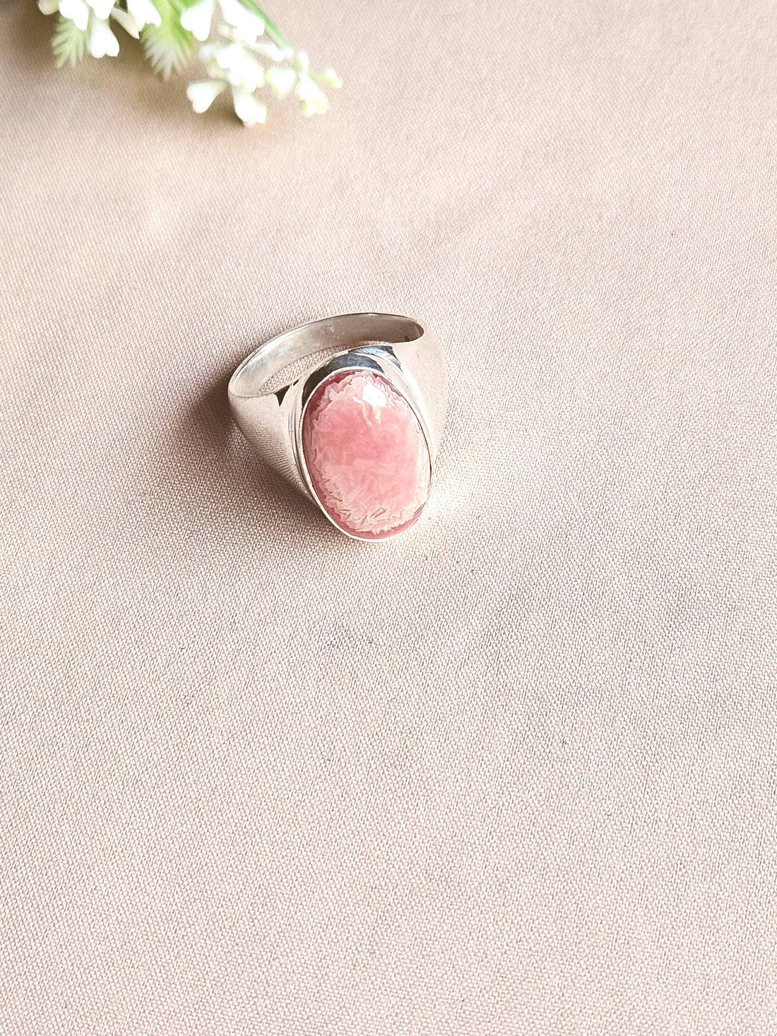 Artisan Pink Agate Gemstone Ring – Silver Plated GS Ring for Men