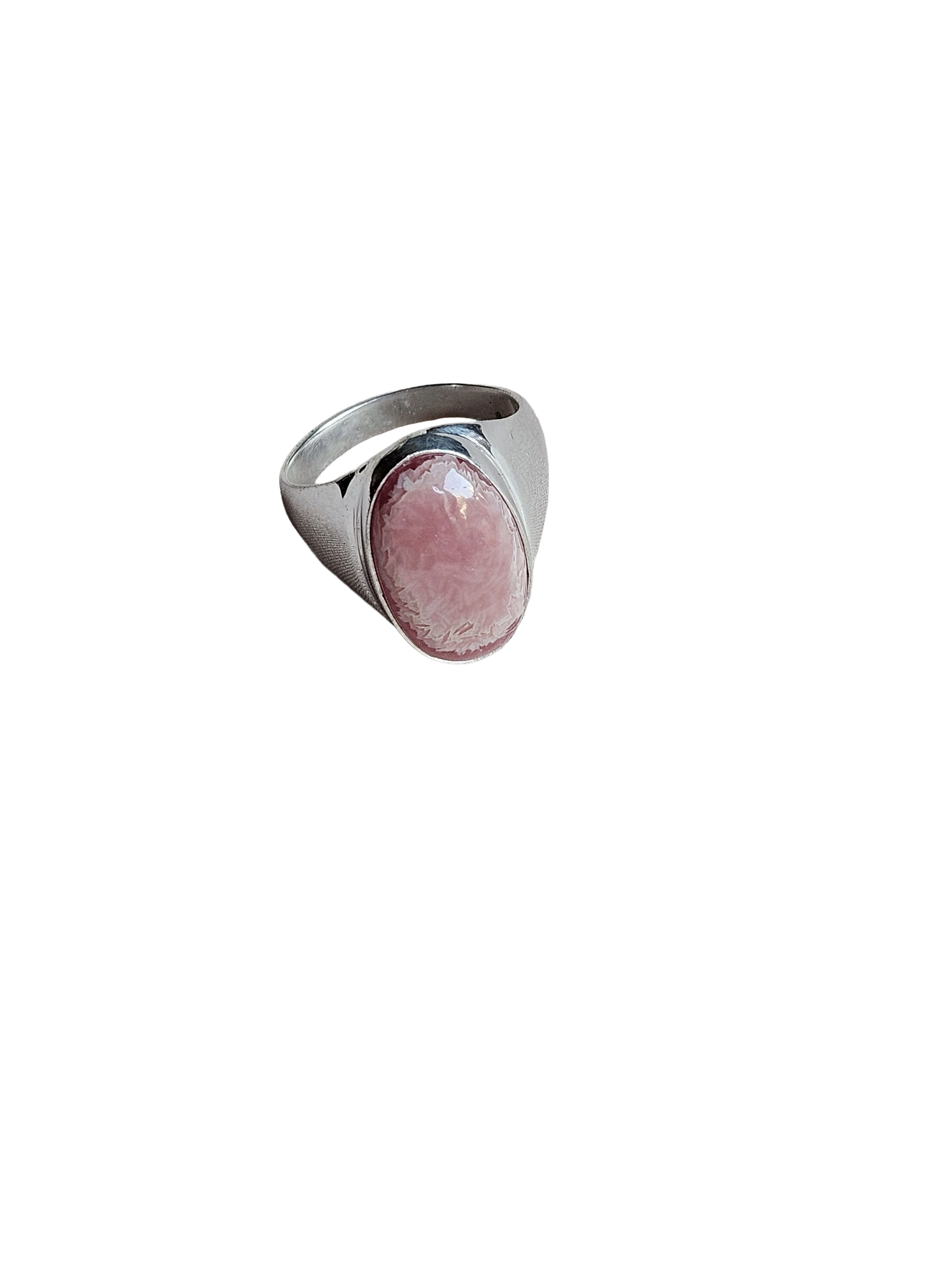 Artisan Pink Agate Gemstone Ring – Silver Plated GS Ring for Men