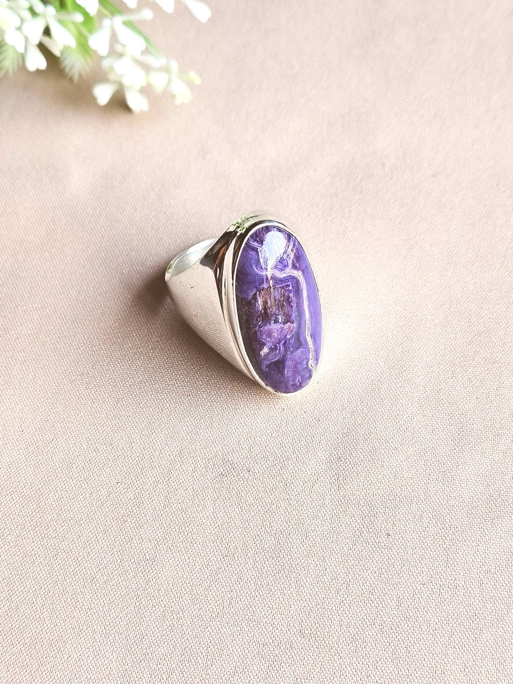 Artisan Charoite Gemstone Ring – Silver Plated GS Ring for Men