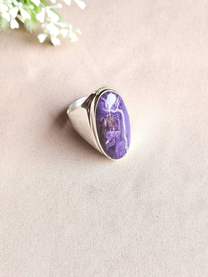 Artisan Charoite Gemstone Ring – Silver Plated GS Ring for Men