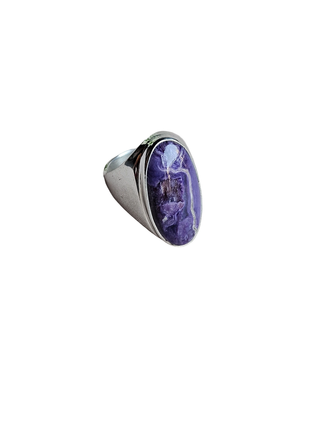 Artisan Charoite Gemstone Ring – Silver Plated GS Ring for Men