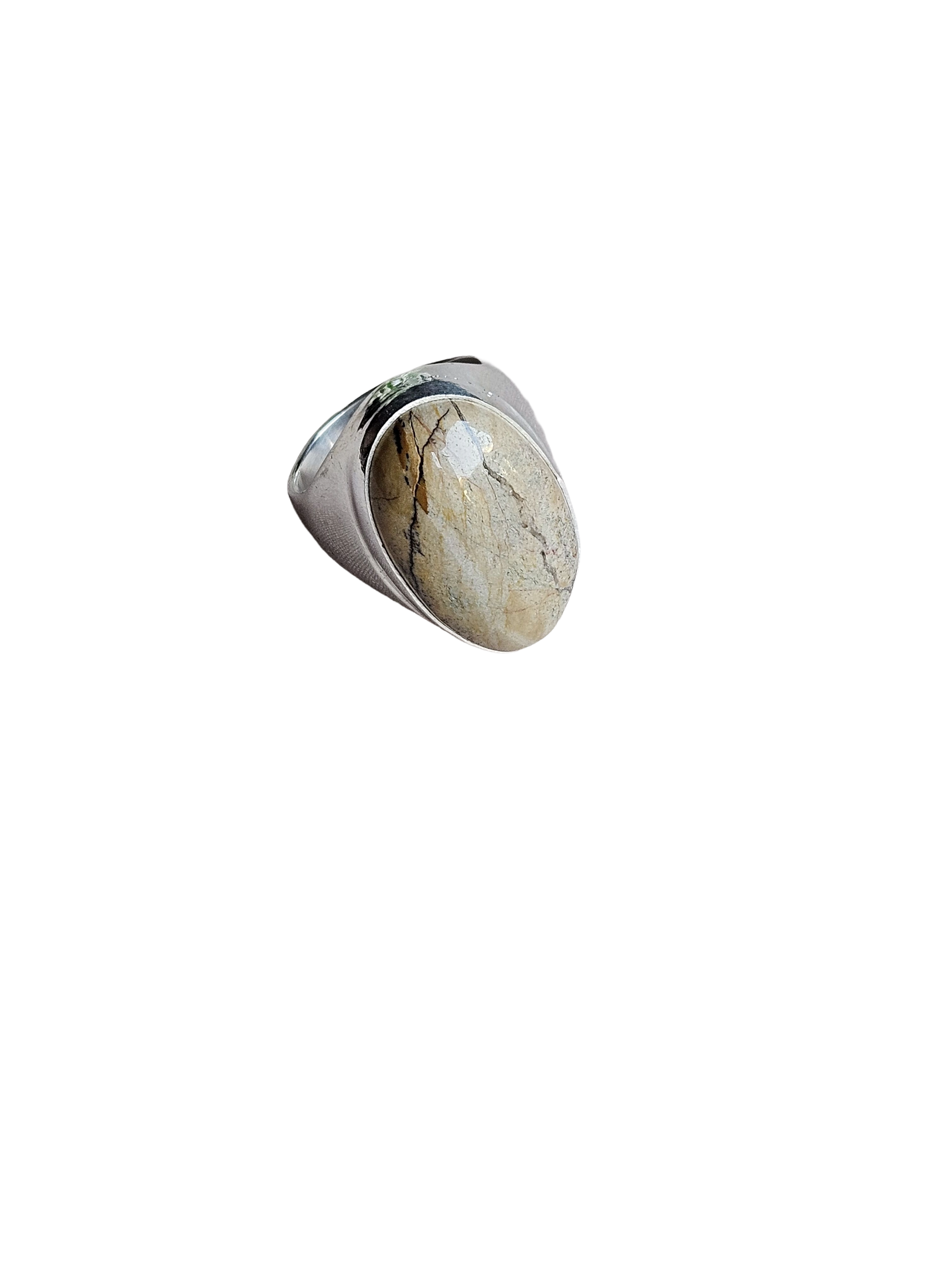 Artisan Picture Jasper Gemstone Ring – Silver Plated GS Ring for Men