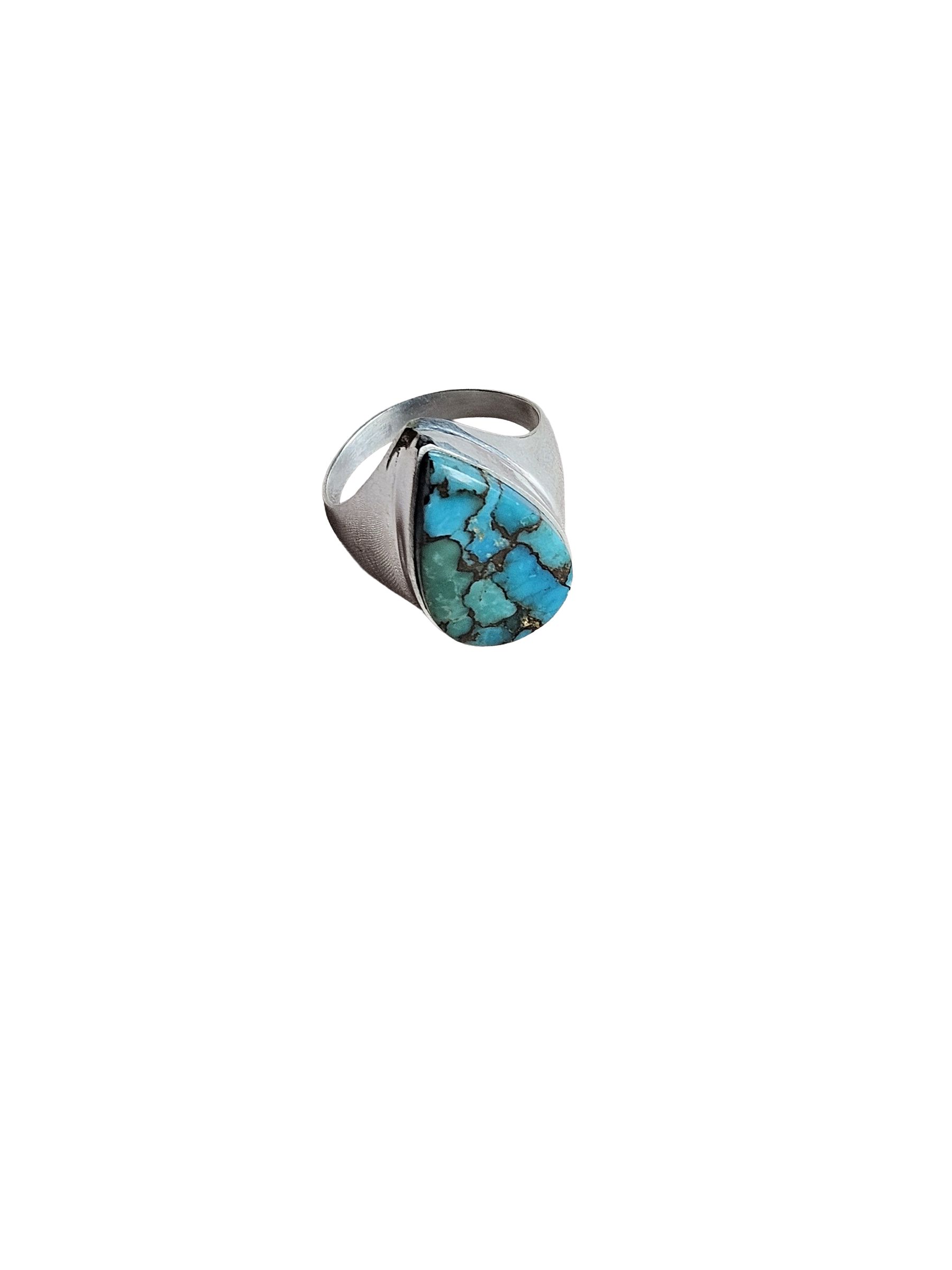 Natural Copper Turquoise Gemstone Men’s Ring – Handcrafted Silver Overlay GS Bold Statement Ring
