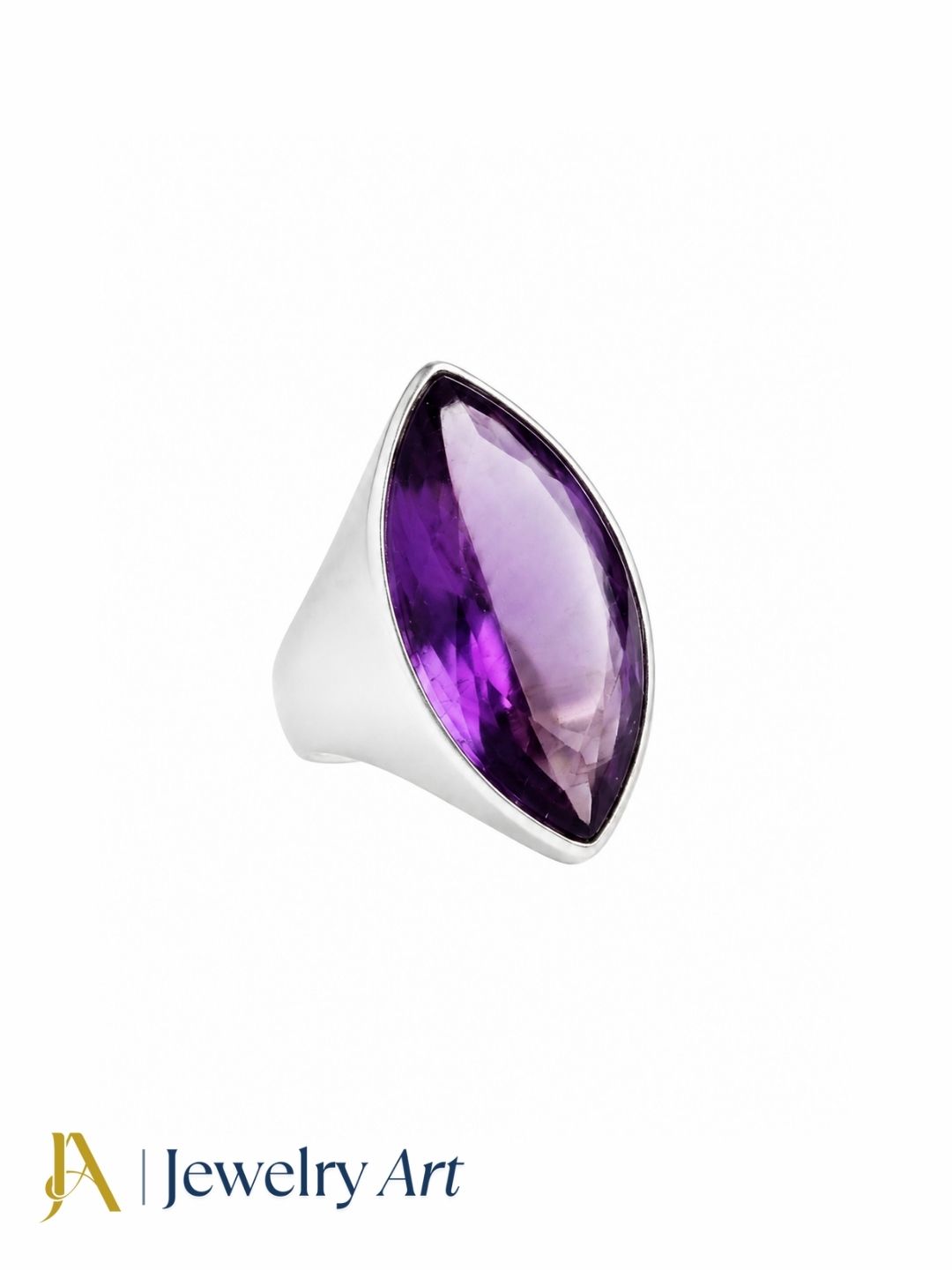 Artisan Amethyst gemstone ring for men in silver plated GS, handcrafted designer statement ring isolated on a pure white background for premium eCommerce jewelry photography.
