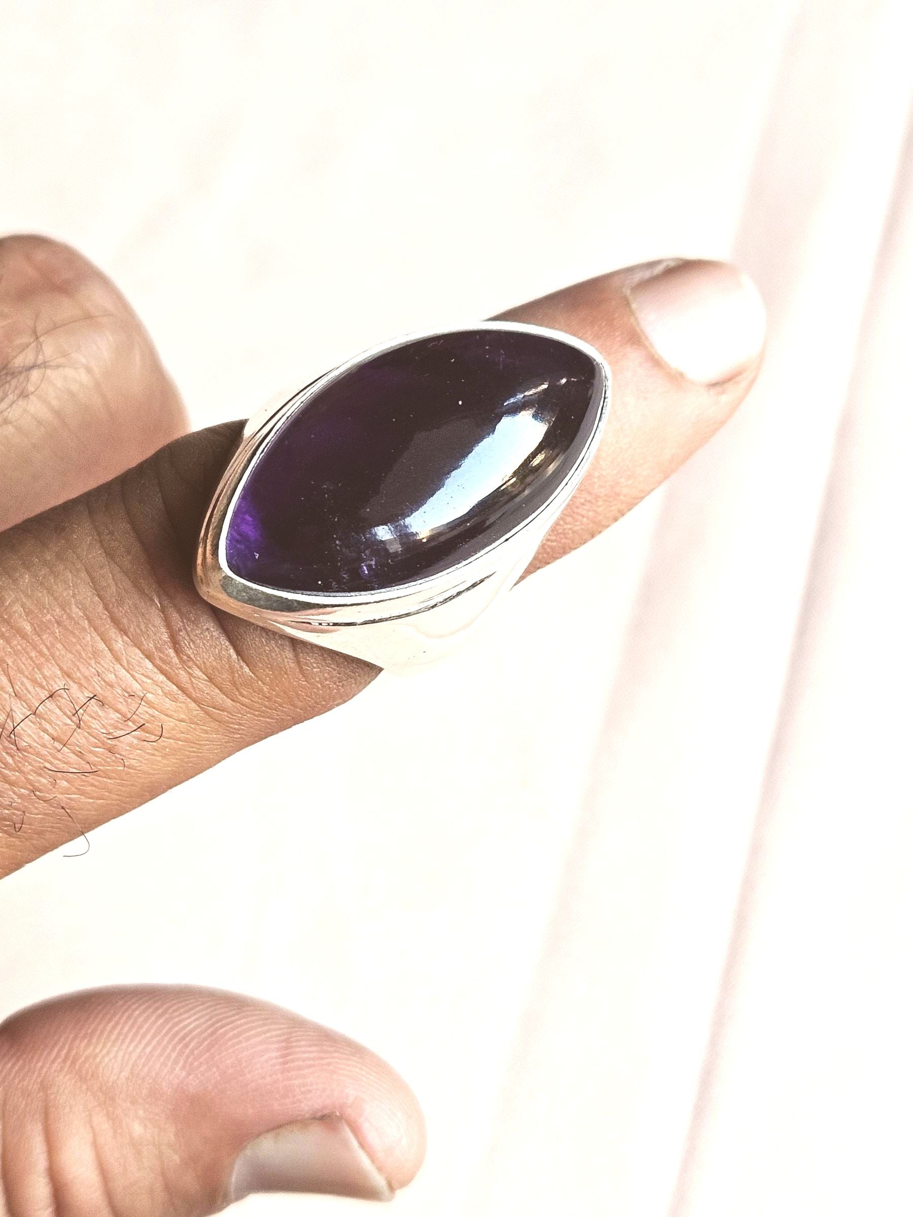 Artisan Amethyst Gemstone Ring – Silver Plated GS Ring for Men