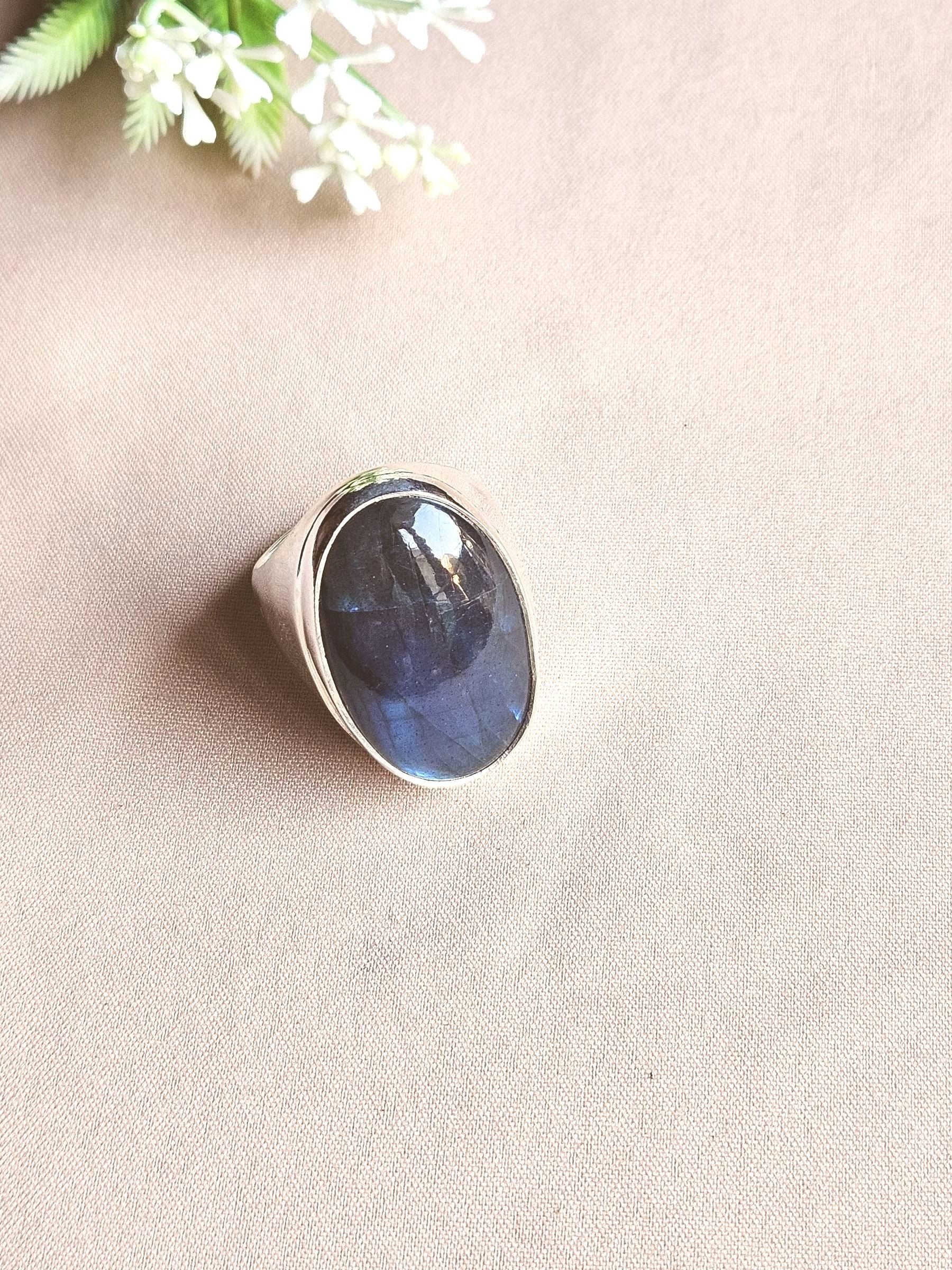 Natural Labradorite Gemstone Men’s Ring – Handcrafted Silver Overlay GS Bold Statement Ring